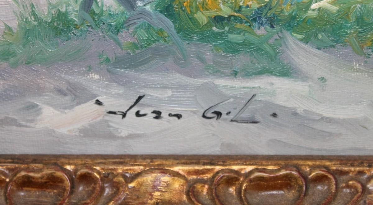Olieverfschilderij Zeegezicht Boten met Impressionistische Figuren 20e Eeuw photo buy