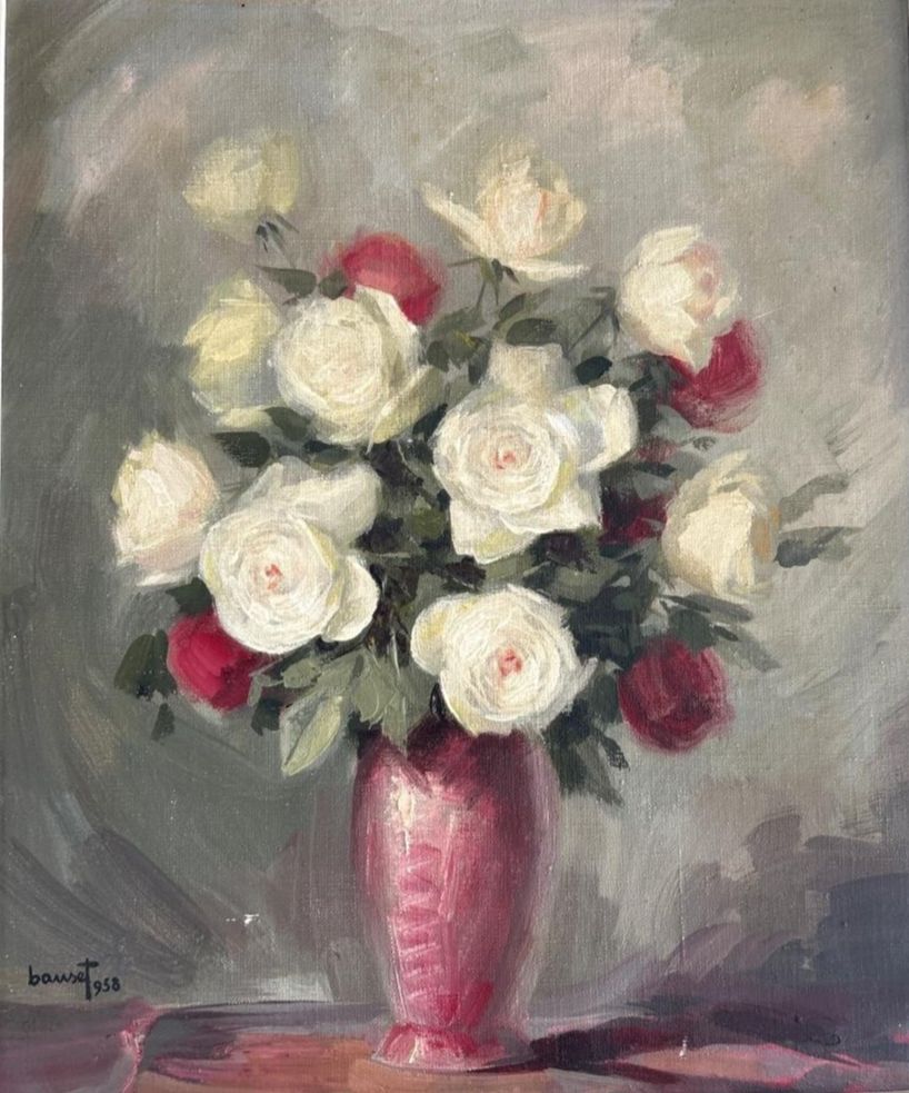 Antiek olieverfschilderij op doek - Impressionistisch bloemstilleven | 20e eeuw
