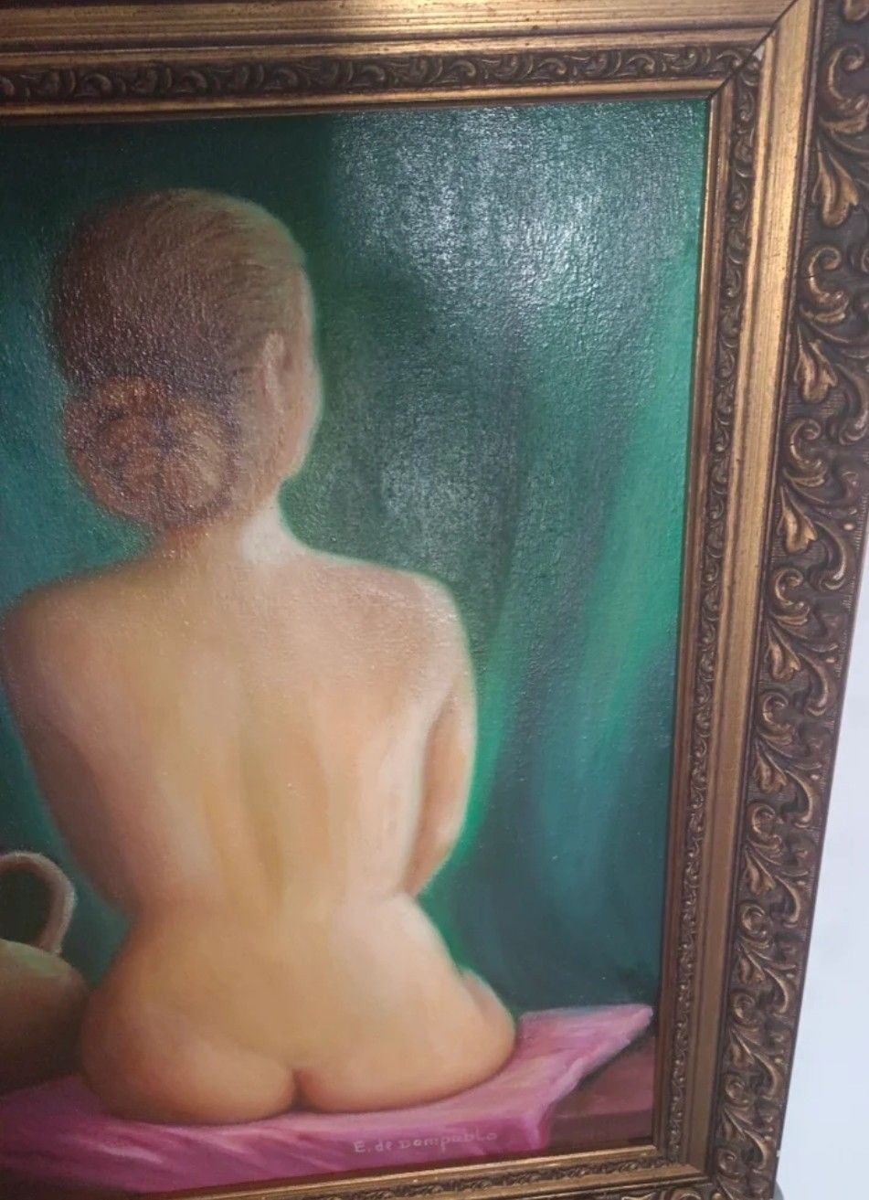 Original 20th Century Oil Portrait Of A Nude Woman photo furniture