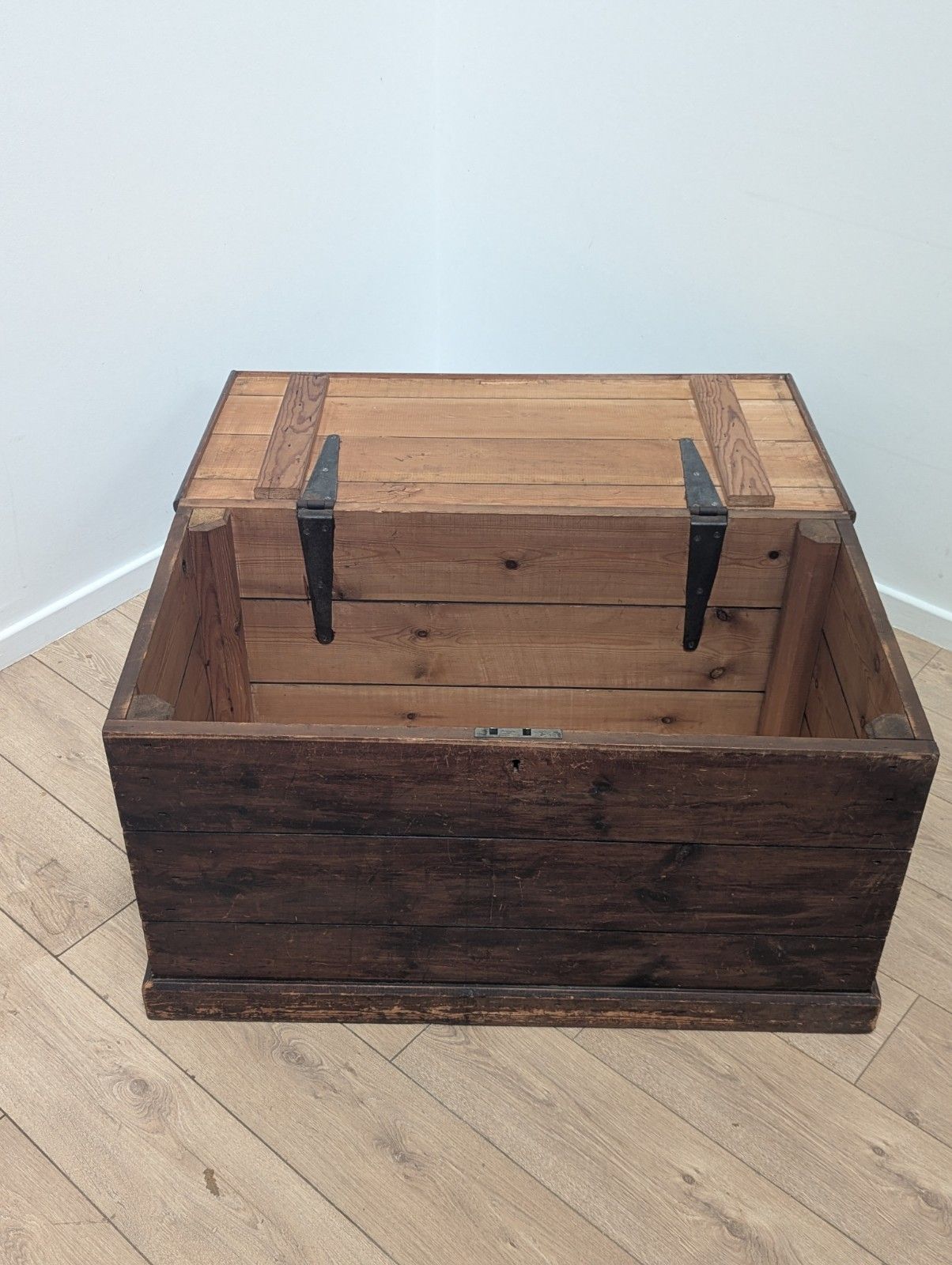 19th Century Pine Blanket Box Coffer Cast Metal Handles Delivery Available 0363 photo furniture
