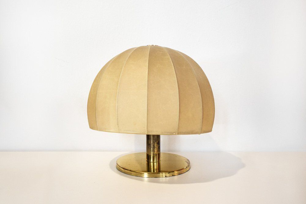 Italiaanse tafellamp met messing frame en cocoонkap, jaren 1970