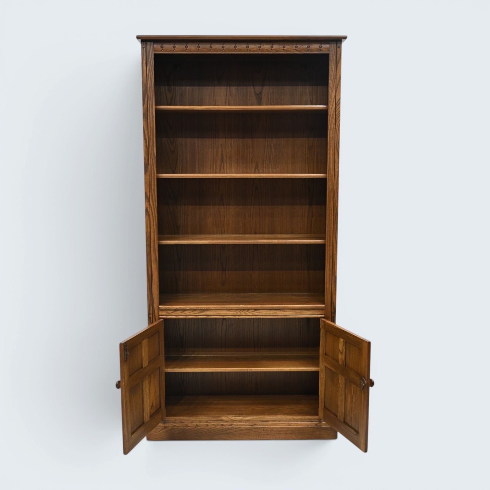 photo furniture Ercol Wide Tall Bookcase Display Golden Dawn Finish Free Uk Delivery*