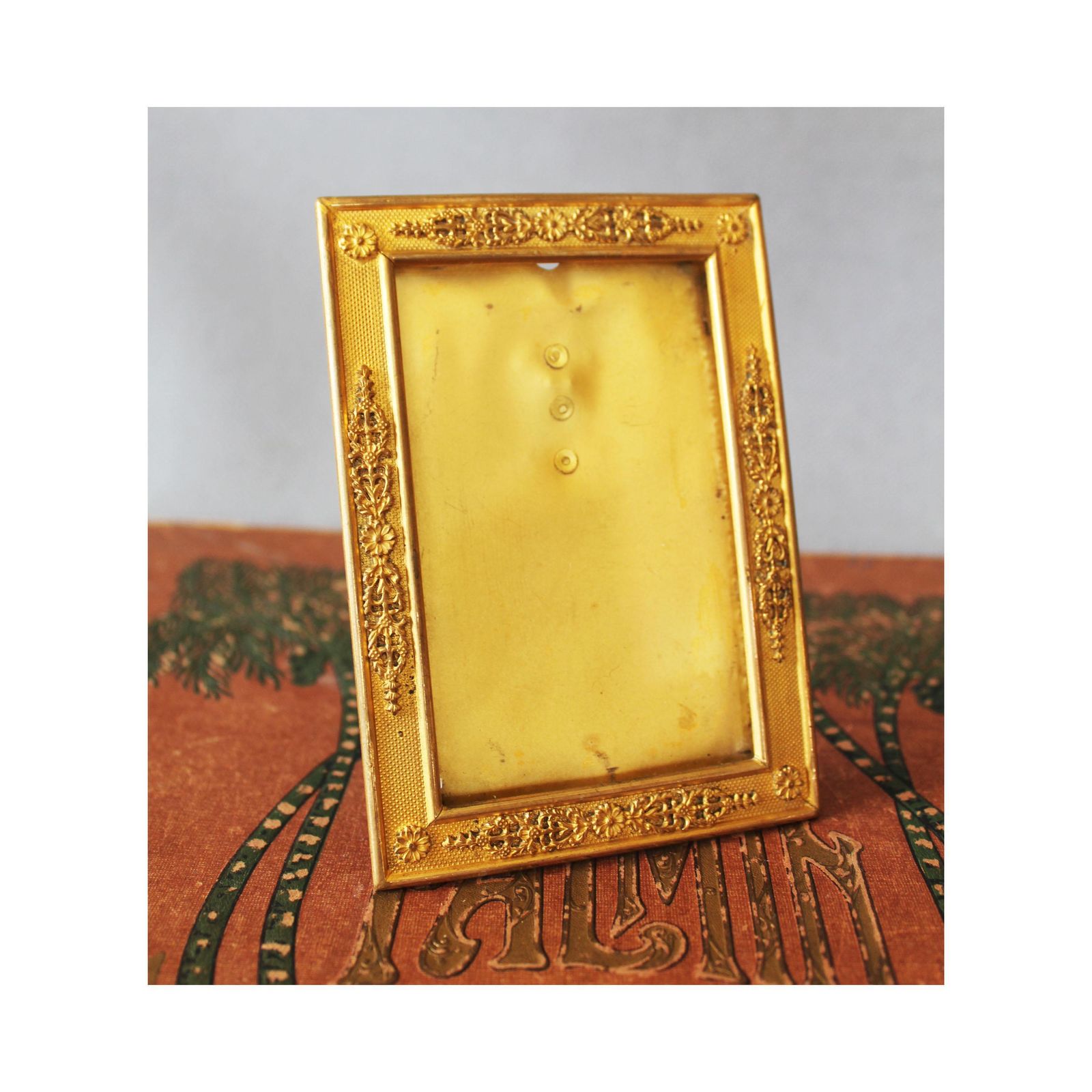 Antiek verguld bronzen Frans fotolijstje, 19e eeuw, gedreven motief, Louis XVI-stijl, Napoleon XIX