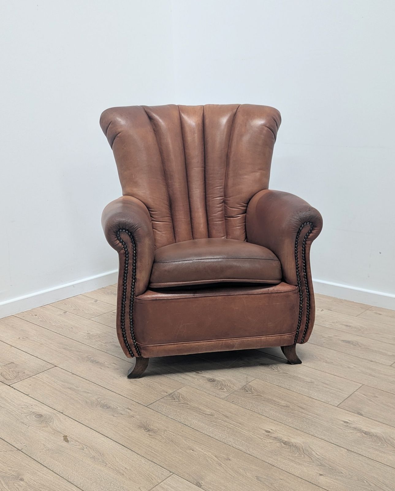Vintage Tetrad Ella Tan Leather Club Chair Delivery Available 0346 photo furniture