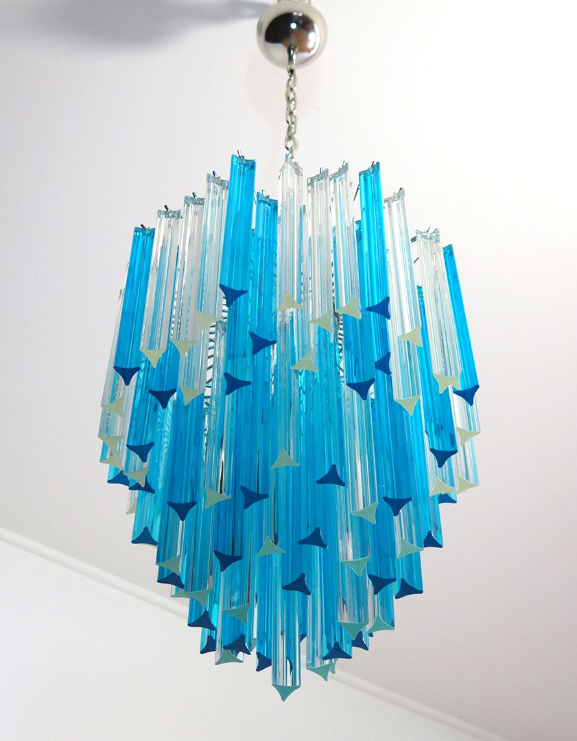 photo for sale Murano Chandelier Triedri   92 Prism   Trasparent And Blue