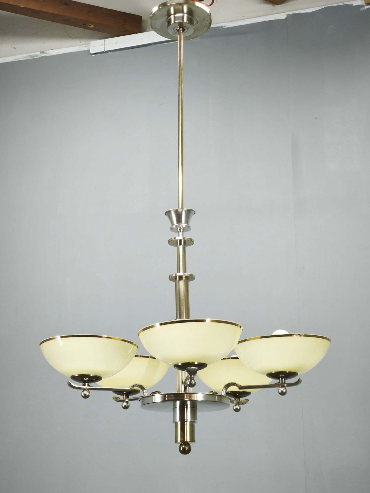 1930s Czech Art Deco Nickel Chandelier With Champagne Glass Shades photo furniture