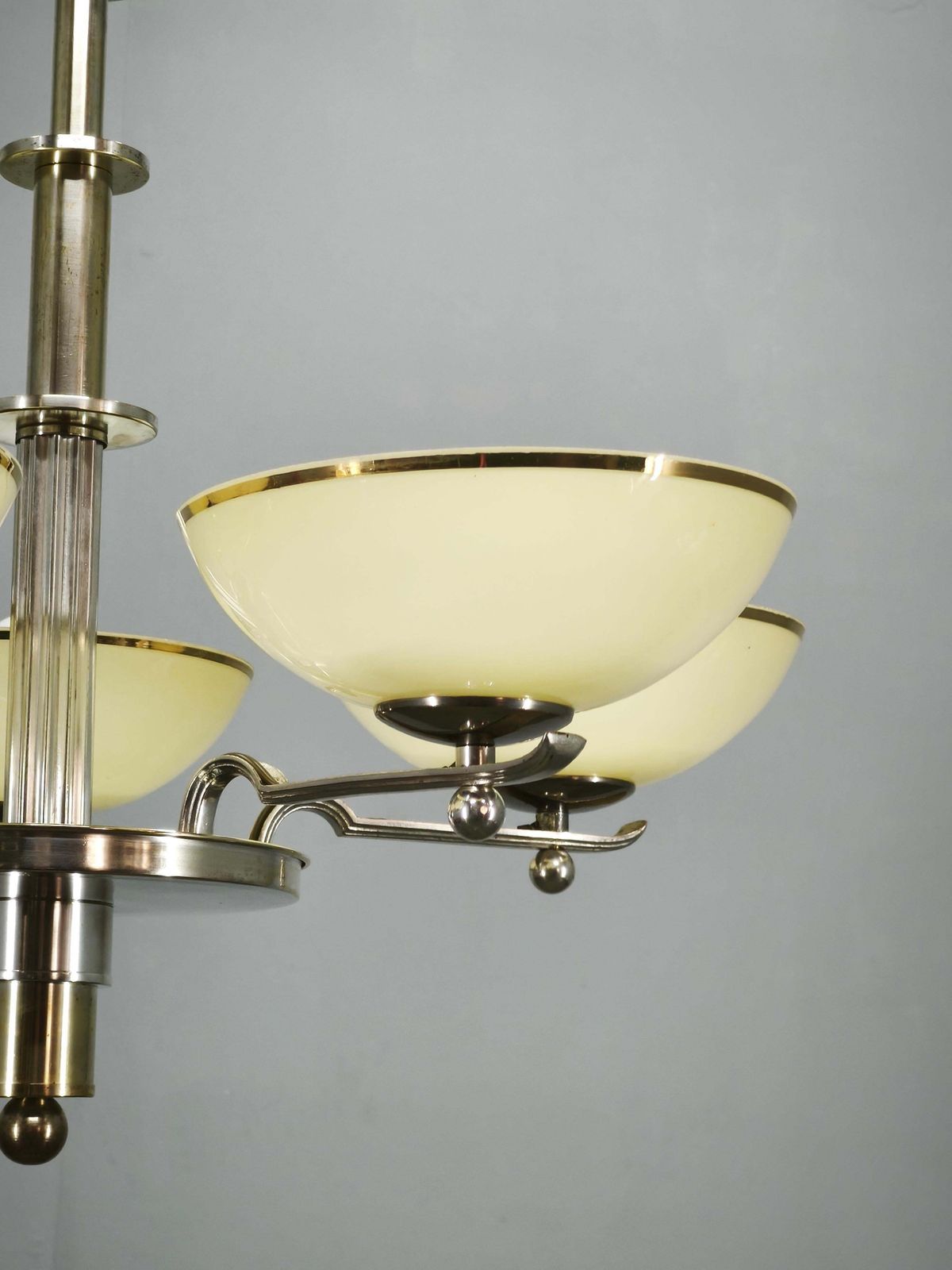 Luminaires Lustre Art déco tchèque en nickel avec abat-jour en verre champagne, années 1930 photo