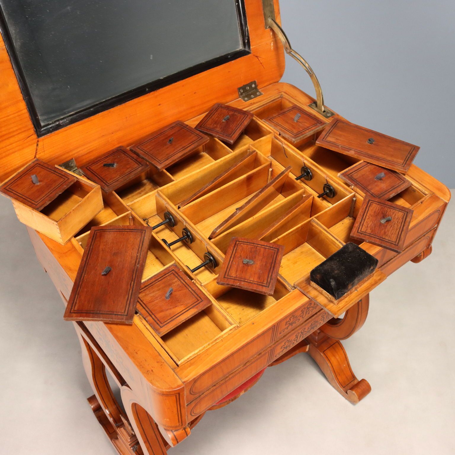 Antique Sewing Table Charles X Cherrywood Inlays XIX Century photo vinterior