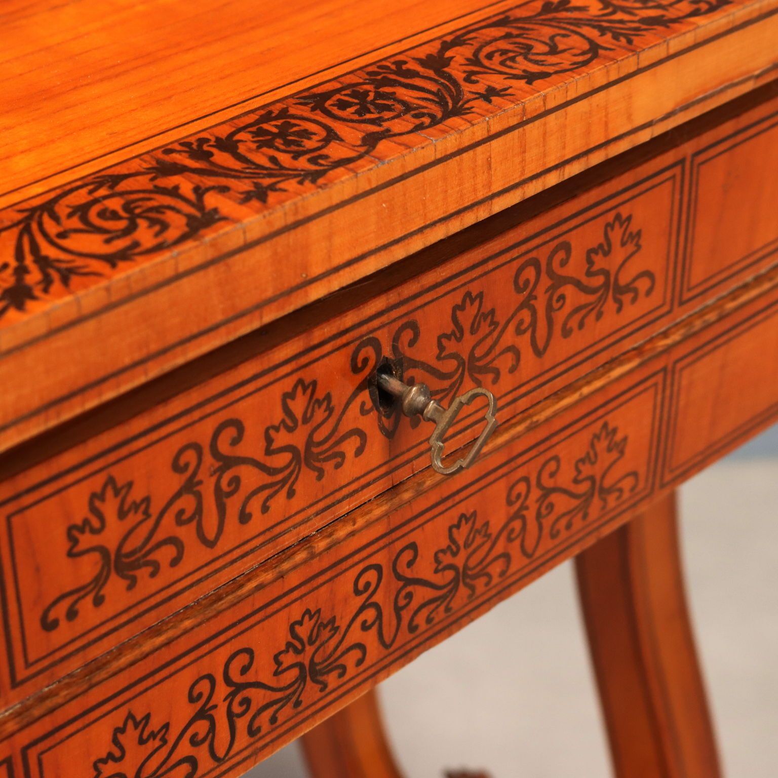 Antique Sewing Table Charles X Cherrywood Inlays XIX Century photo vintage