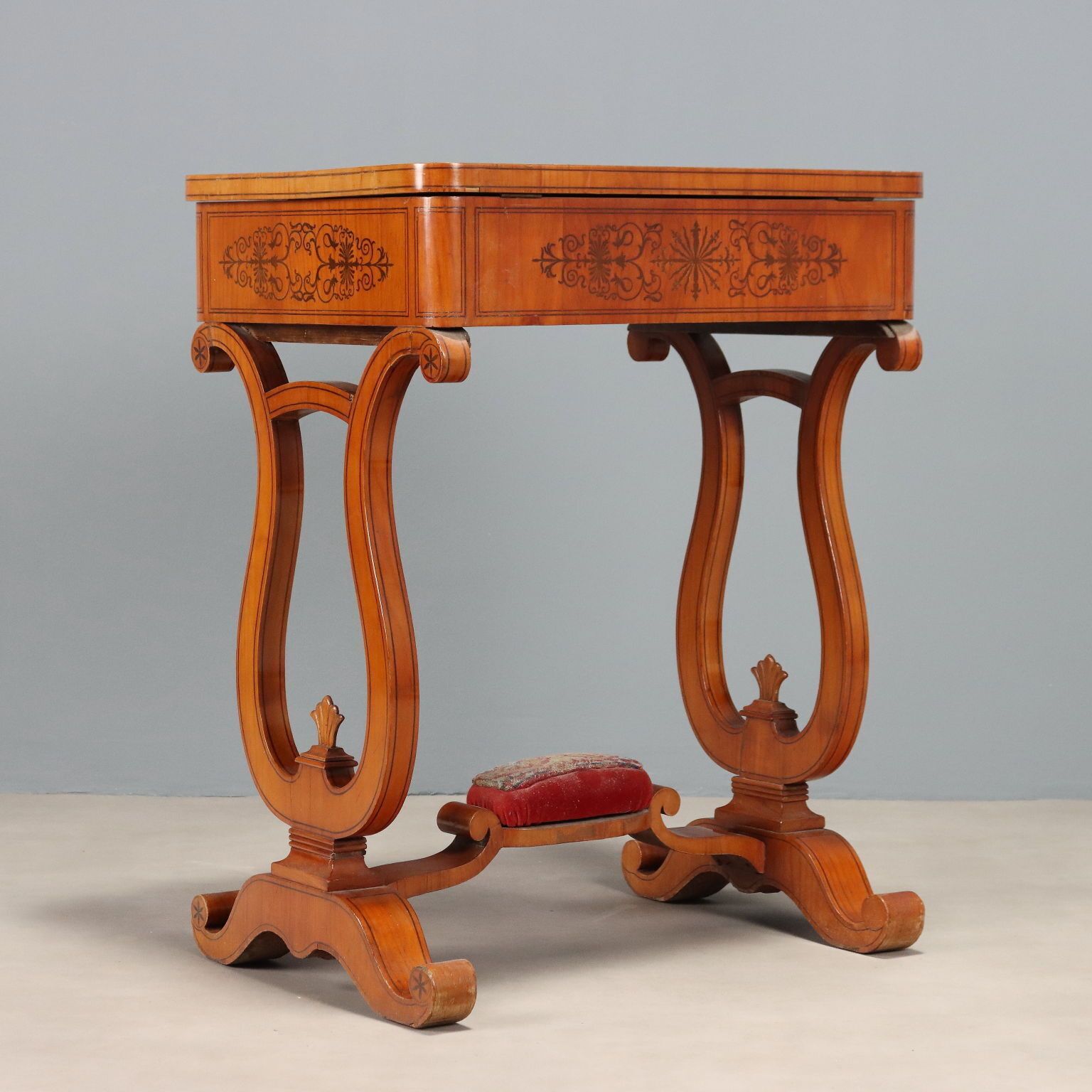 photo vinterior Antique Sewing Table Charles X Cherrywood Inlays XIX Century