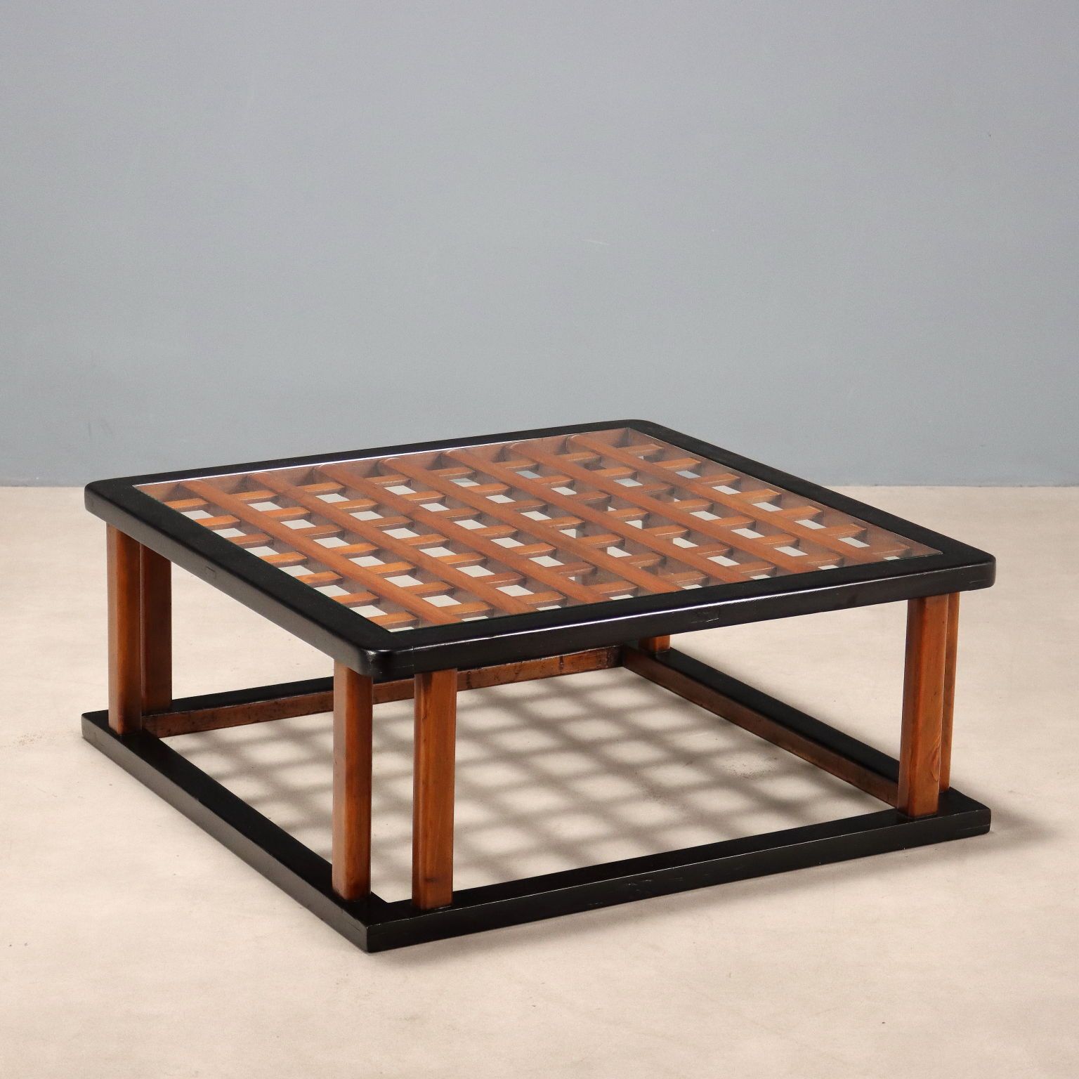 Vintage Coffee Table Painted Wood Glass Design 1940s 50s