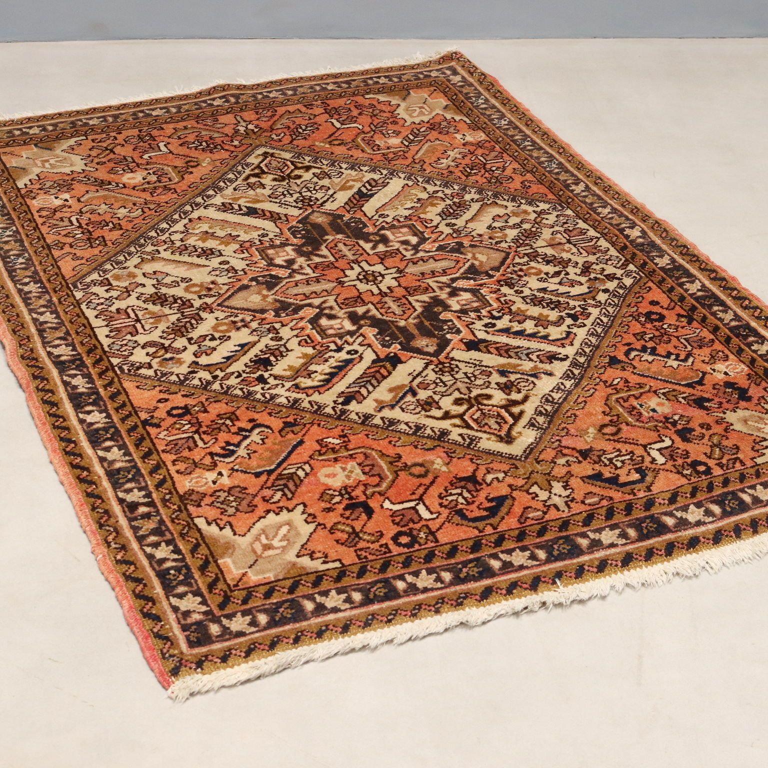 Tapis asiatique d'époque en coton et laine, gros nœuds, 58 x 40 in