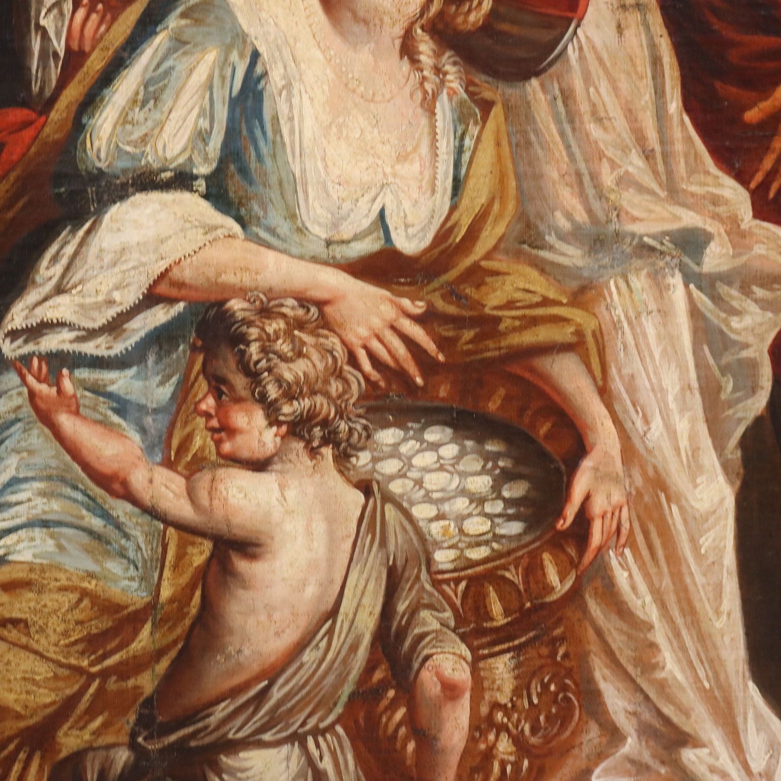 Tableau d'époque La Cueillette de la manne, huile sur toile, XVIIIe siècle photo vintage