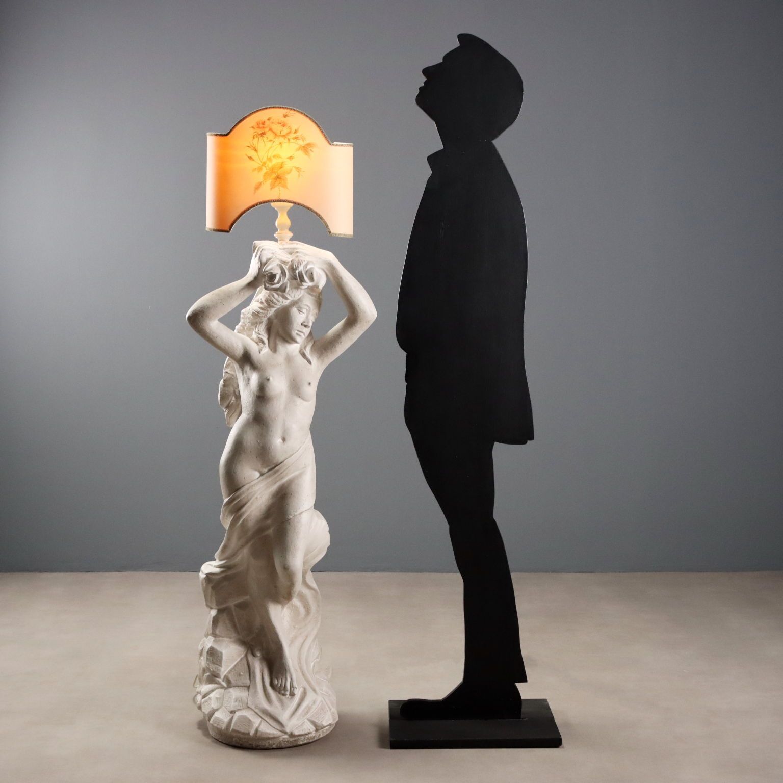 Floor Lamp With Nereid Statue In Cement photo furniture