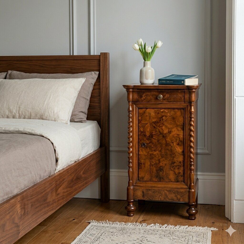Table de nuit Louis-Philippe en loupe de noyer, Italie, XIXe siècle photo furniture