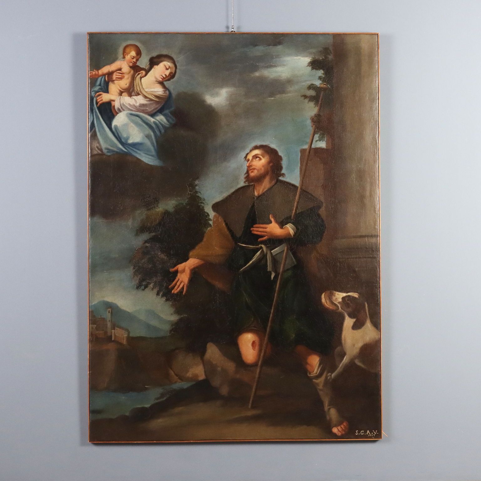 Antique Painting Religious Subject Oil On Canvas 1747