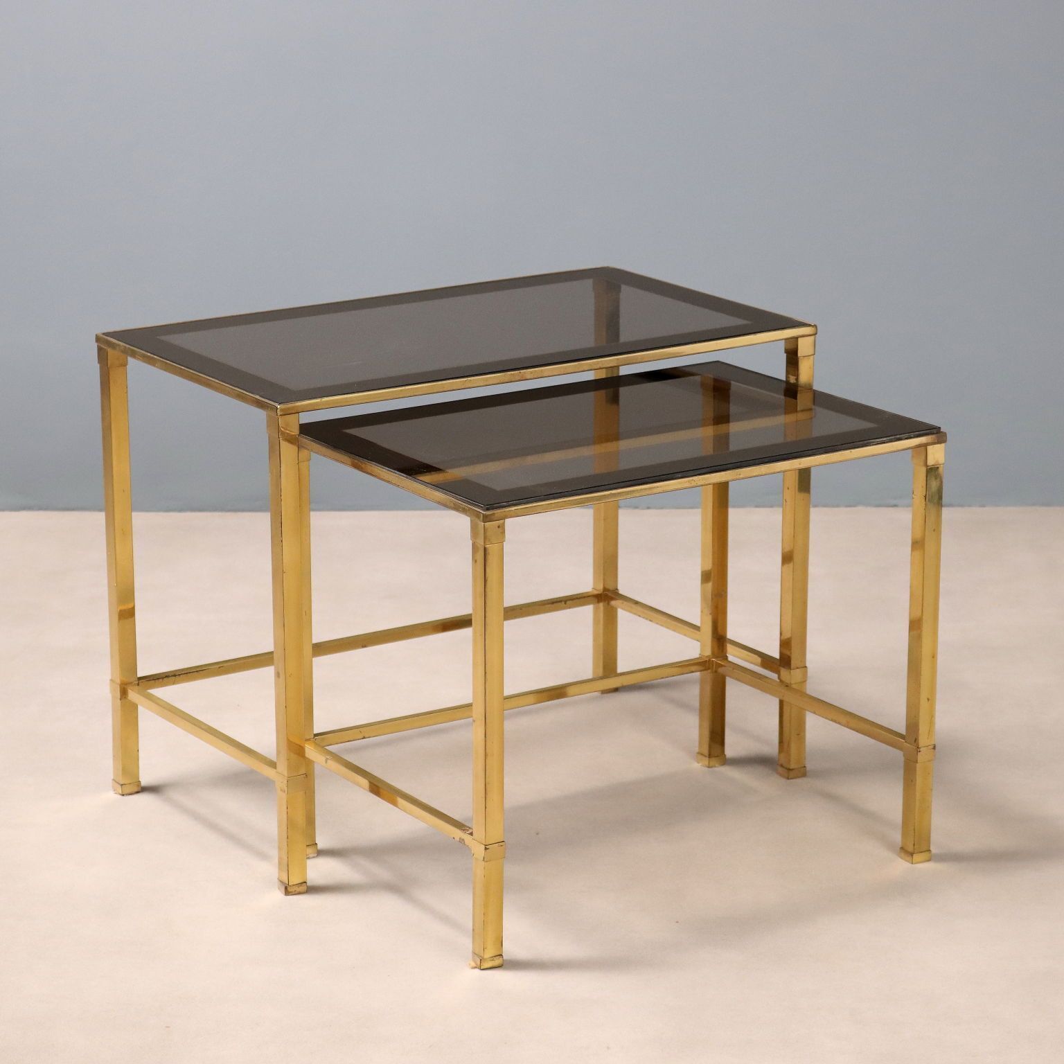 Vintage salontafels, messing, rookglas, design, Italië, jaren 1960-70