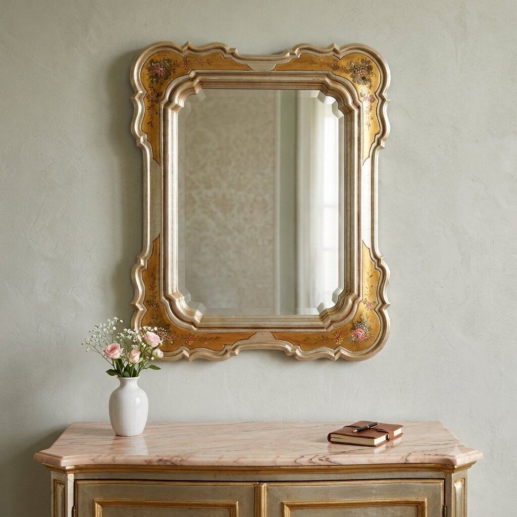 Antieke spiegel, verguld frame met bloemdecoraties, Italië, 20e eeuw photo furniture