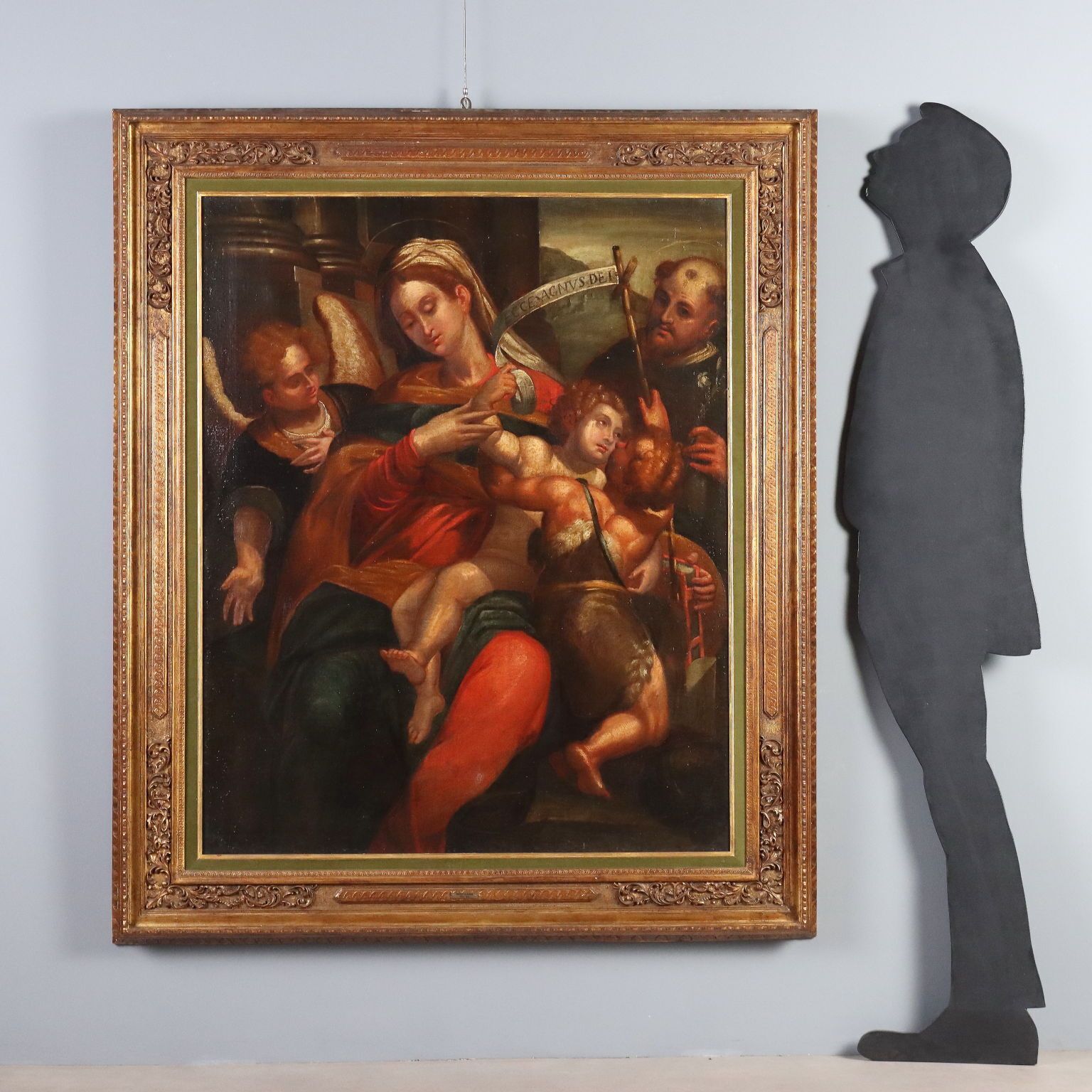 Antique Painting Virgin Mary And Child On Canvas XVII Century photo furniture