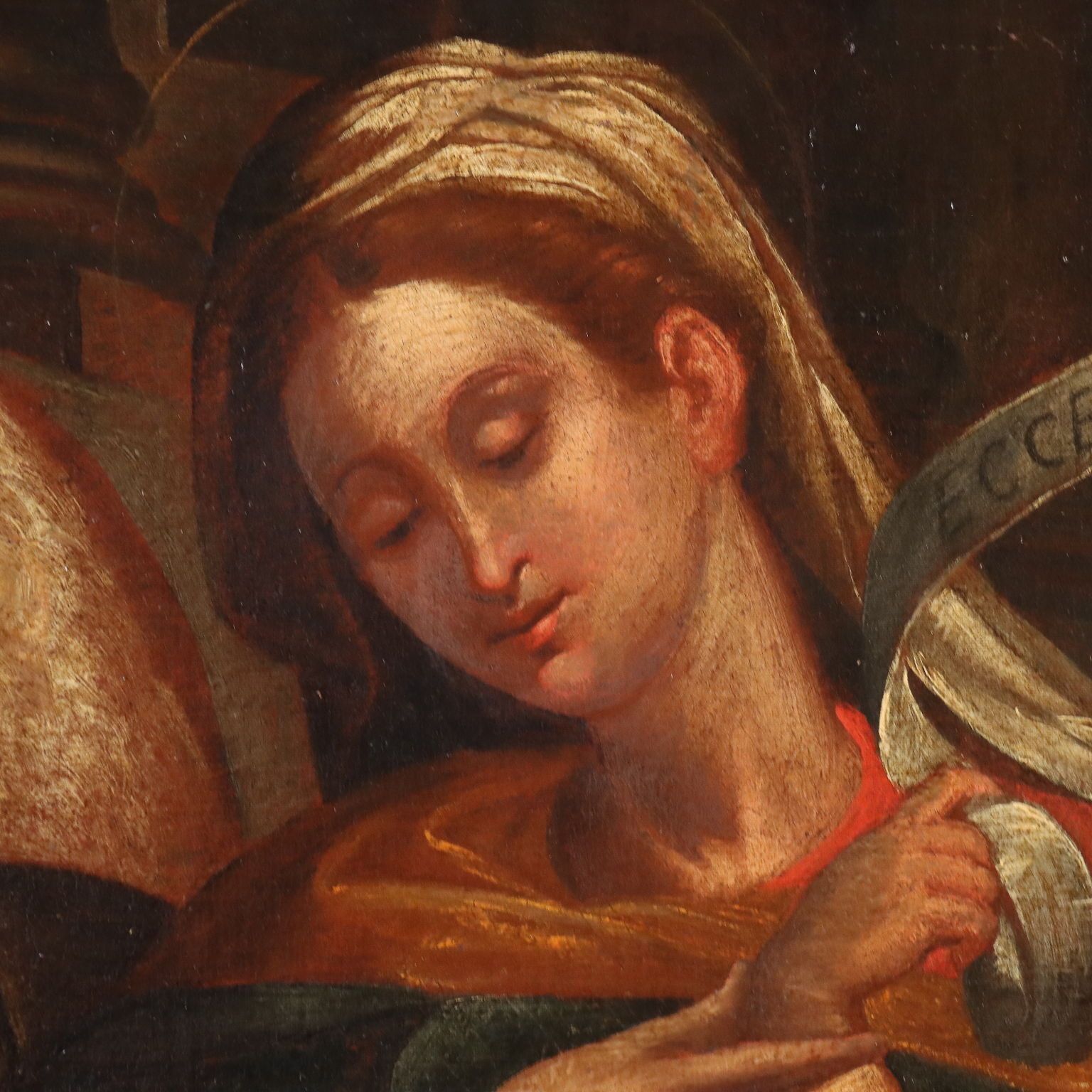 Antiek schilderij Maagd Maria met Kind op doek, 17e eeuw photo Kunst