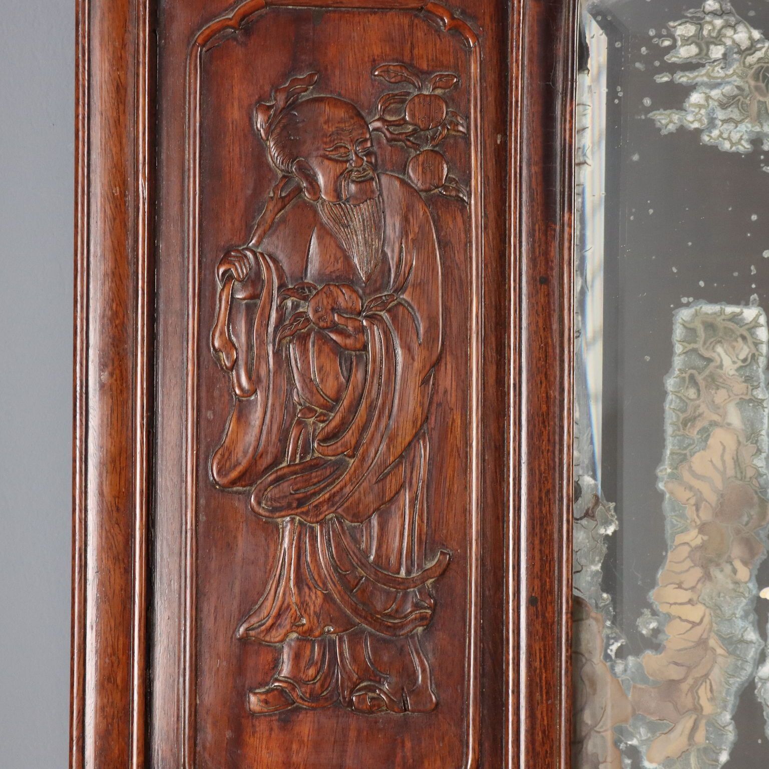 Antieke spiegel, exotisch hout, Chinoiserie-snijwerk, 19e eeuw photo 570.0