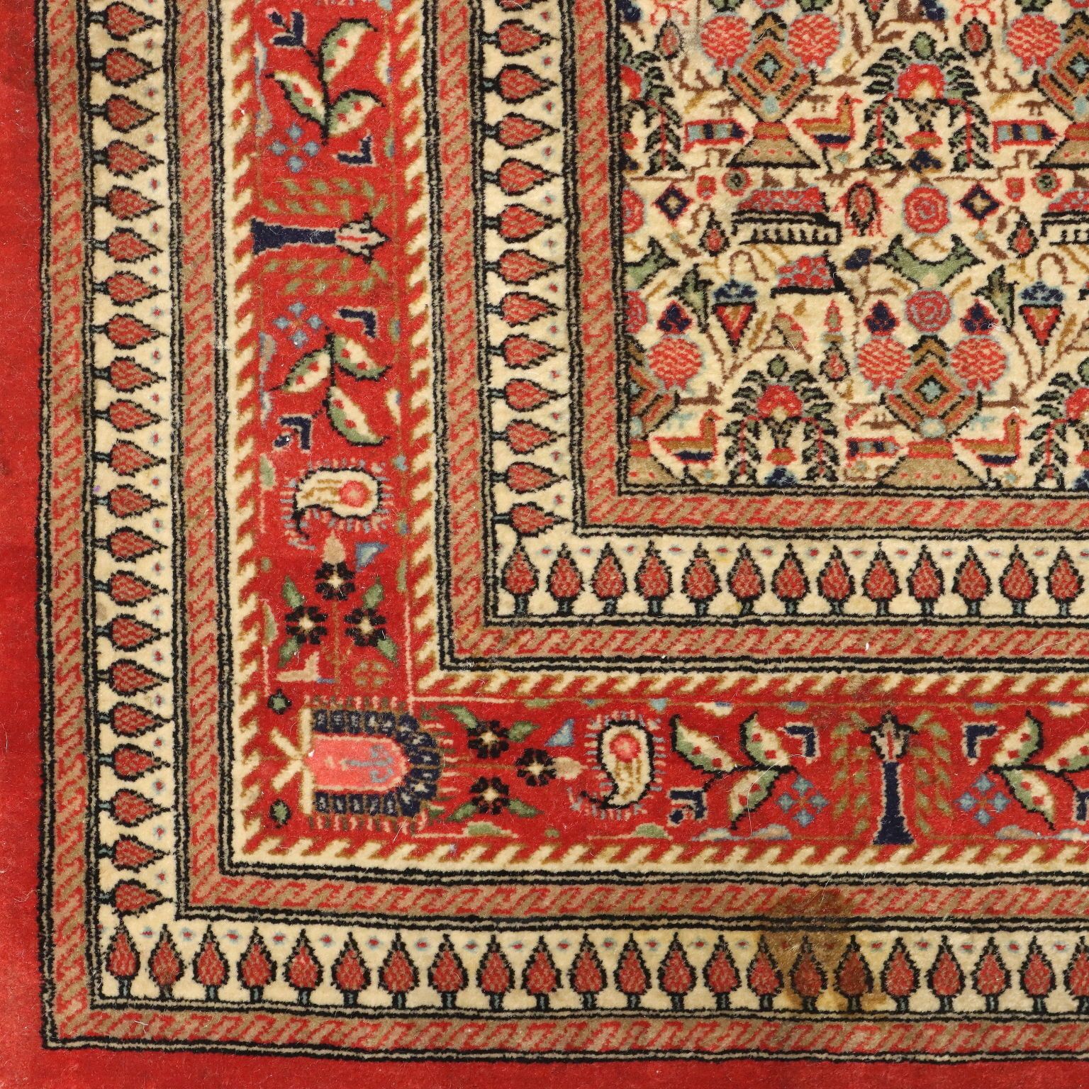 Tapis asiatique d'époque en coton, laine et soie, nœud fin, 59 x 39 in photo 350.0