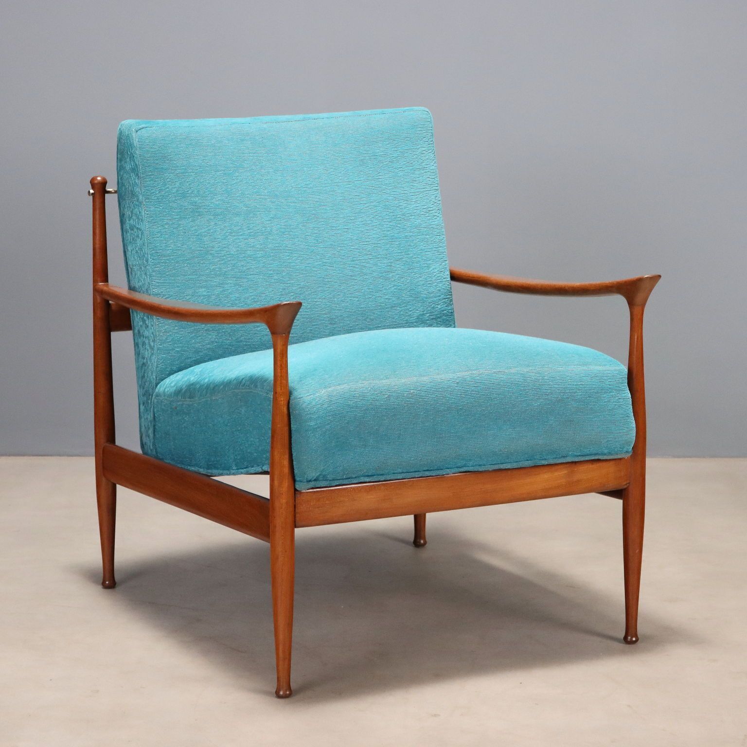 Fauteuil vintage en teck, revêtement tissu, design italien, années 1960