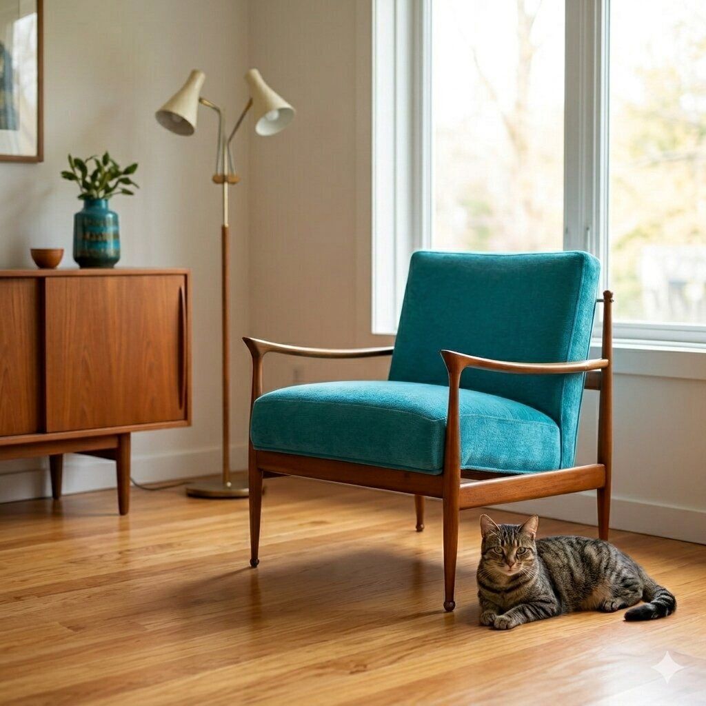 Fauteuil vintage en teck, revêtement tissu, design italien, années 1960 photo furniture