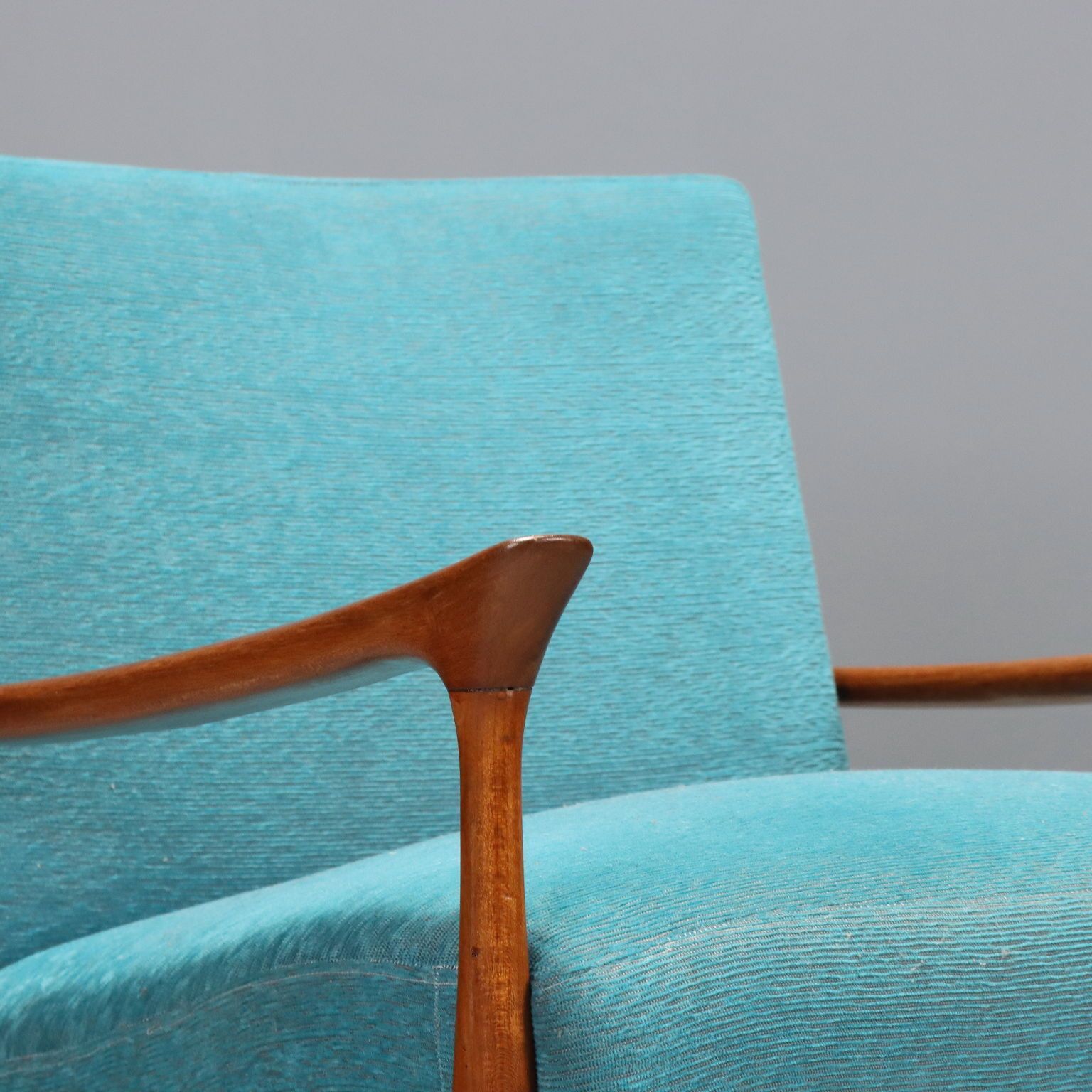 Fauteuil vintage en teck, revêtement tissu, design italien, années 1960 photo 930.0