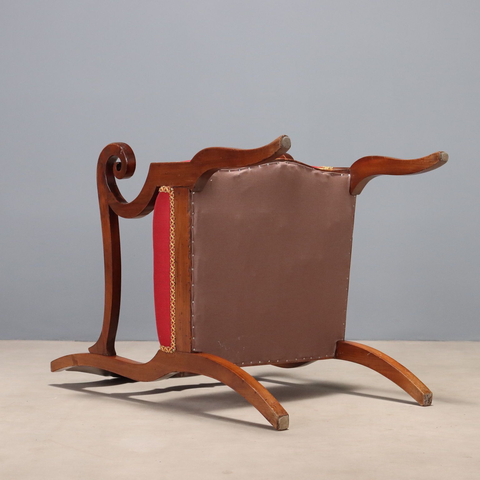 photo for sale Antieke Fauteuil Restauratiestijl Walnoot Stof Italië 19e Eeuw