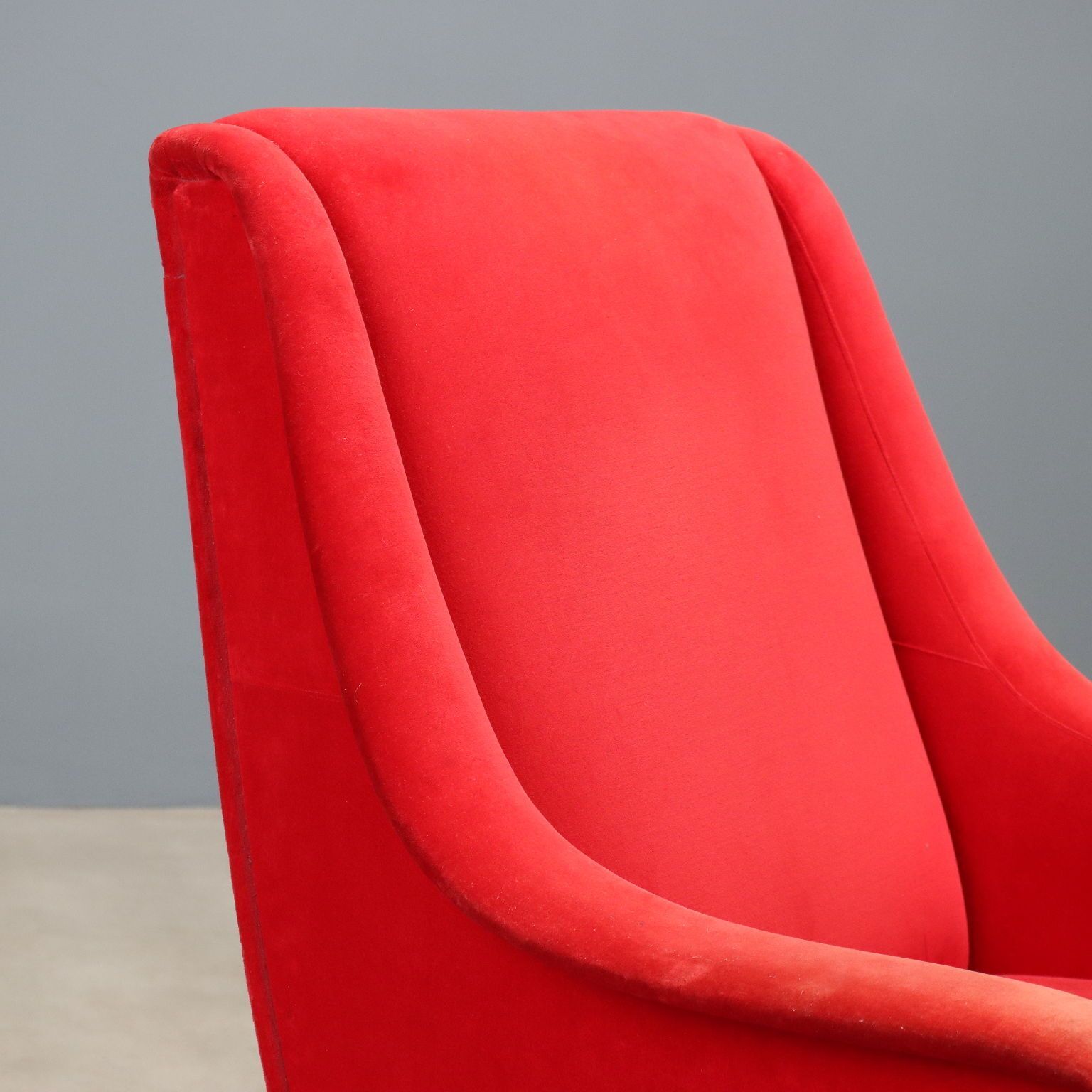 Vintage Armchair Red Velvet Enamelled Metal Design Italy 1960s photo Furniture