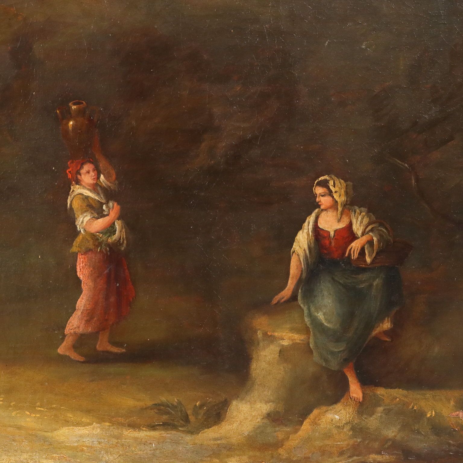 Antiek schilderij Venetiaanse school olieverf op doek landschap 18e eeuw photo 9320.0