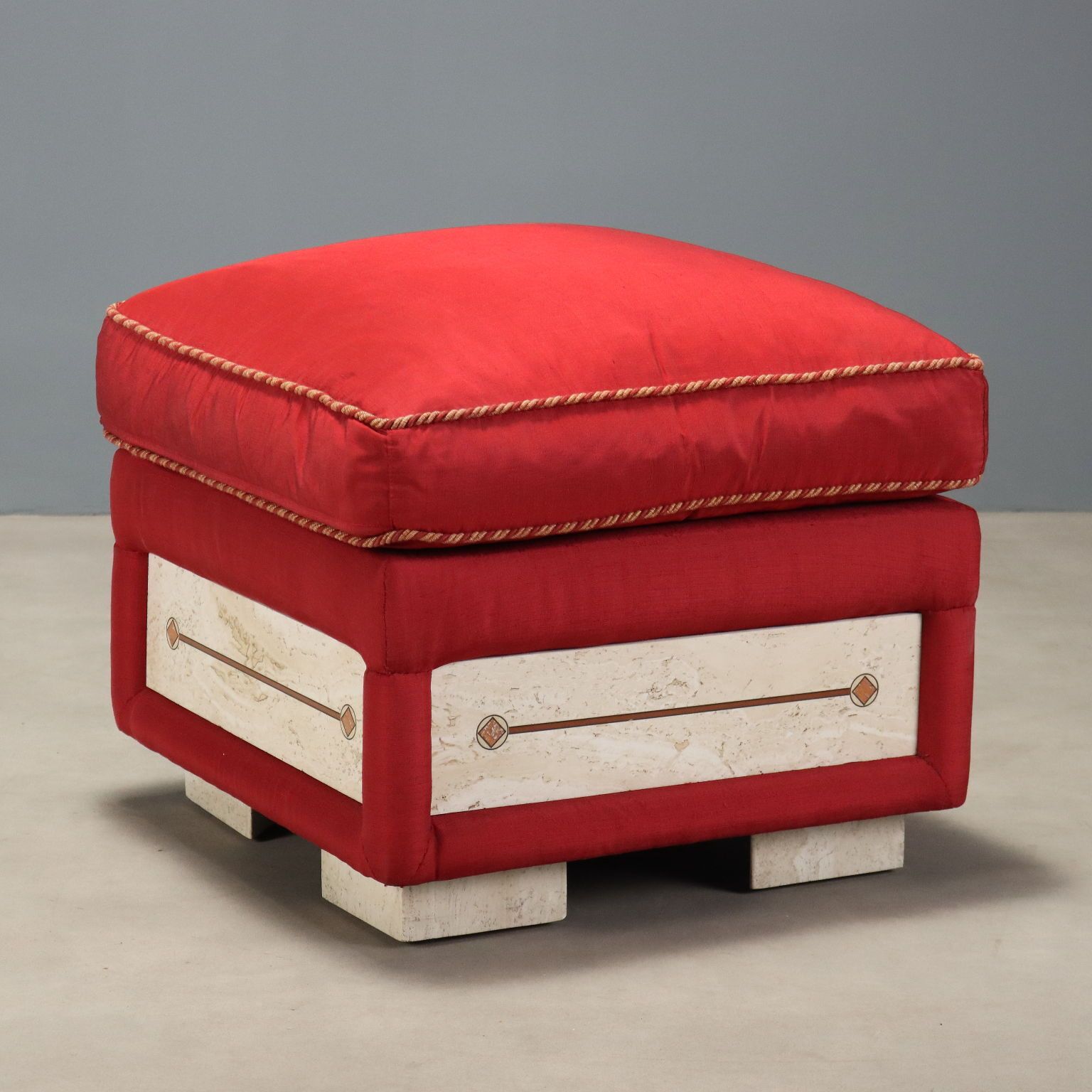 Vintage Pouf Stof Faux Marbre Italië jaren 1950 1960