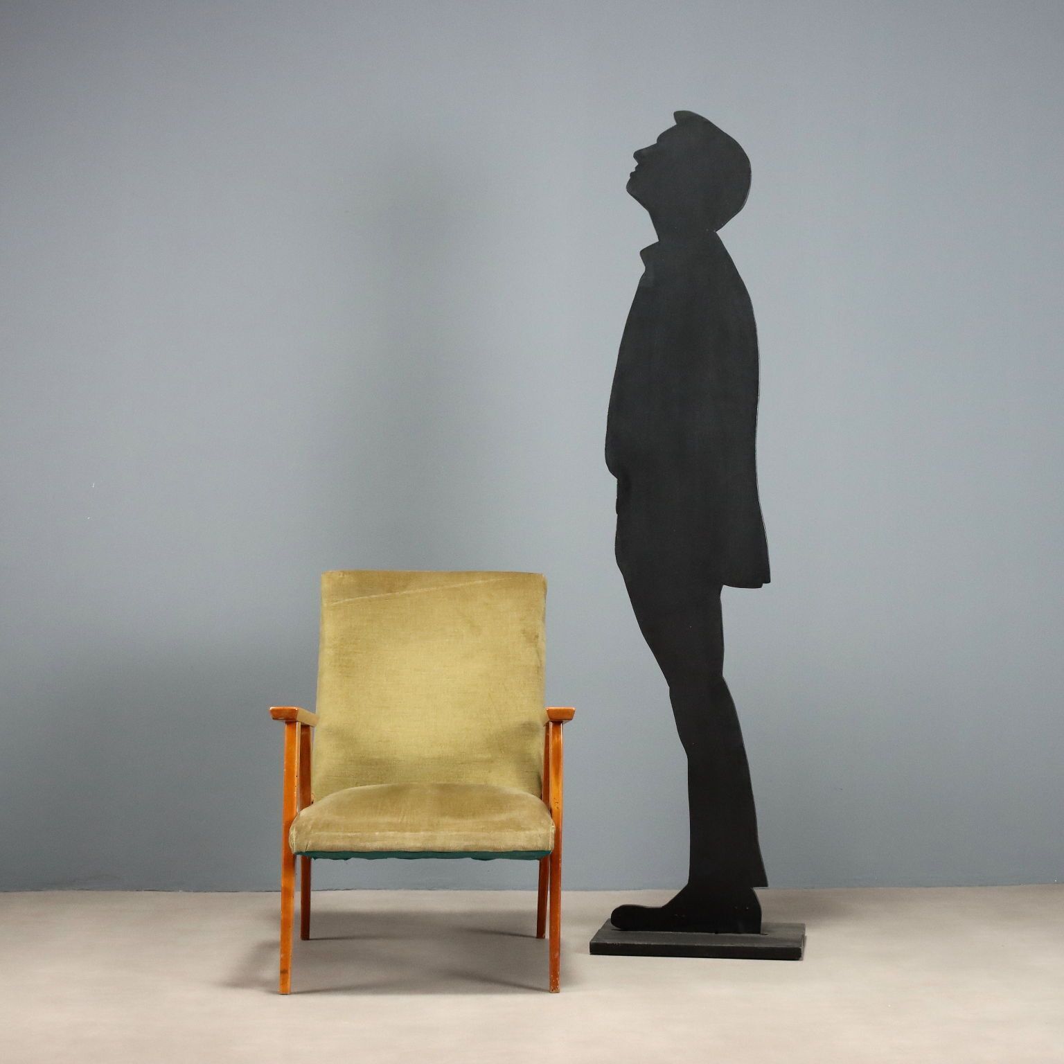 Vintage Fauteuil Beukenhout Fluweel Design Italië jaren 1960, Te Restaureren photo for sale