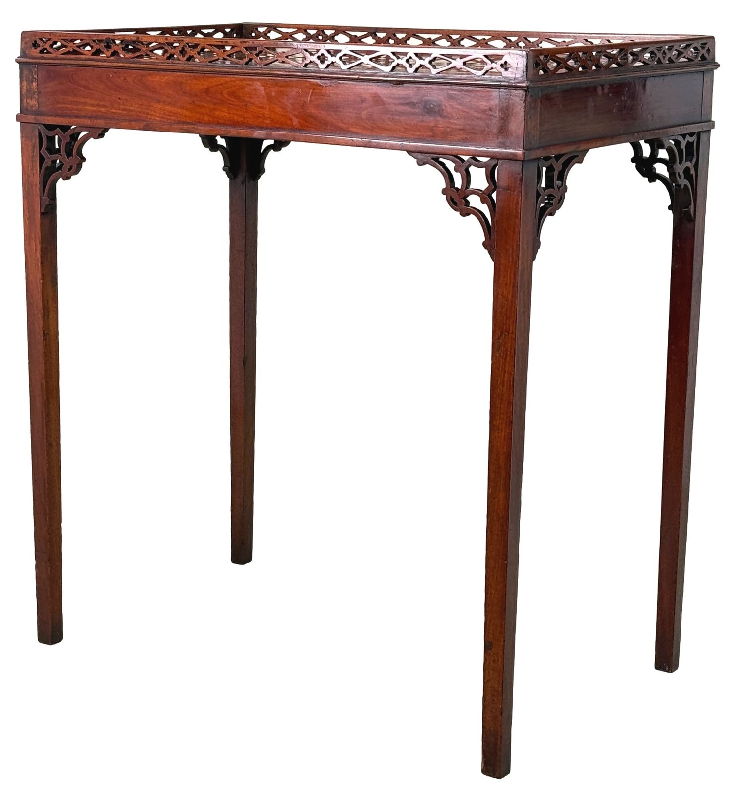 Georgiaanse mahonie zilvertaindel, Chippendale-periode (Engeland, ca. 1760)