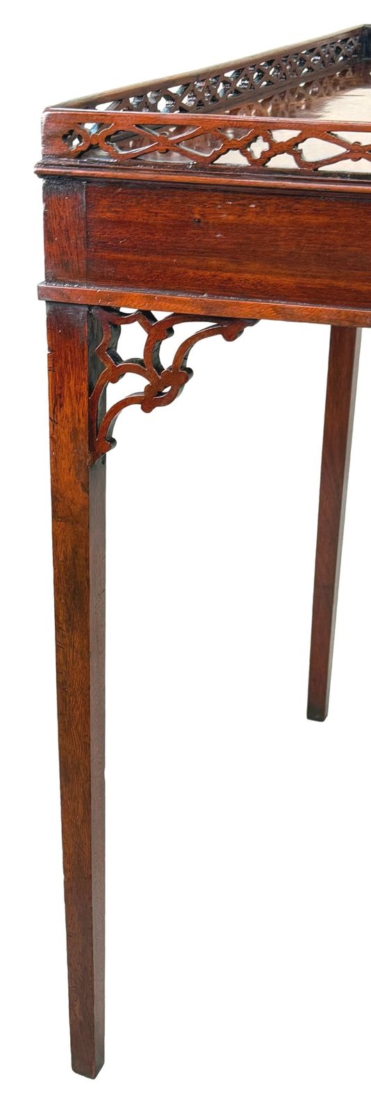 Georgiaanse mahonie zilvertaindel, Chippendale-periode (Engeland, ca. 1760) photo vintage