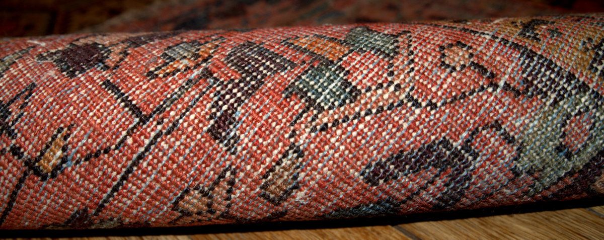 Tapis oriental fait main 131 x 204 cm, vert olive et rouge rouille, vers 1910 photo buy