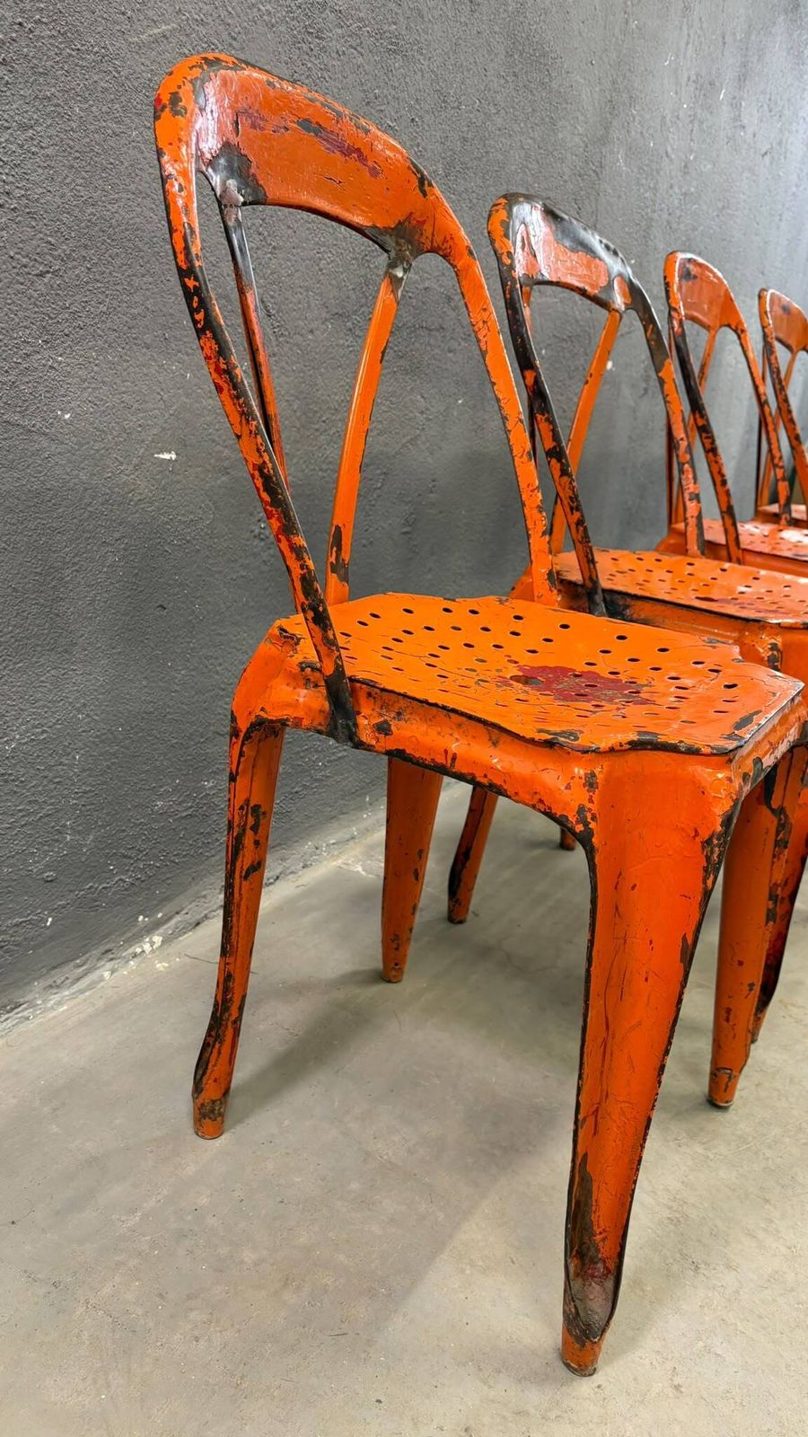 photo vinterior Set Of Four Industrial Metal Dining Chairs By Joseph Mathieu, Painted Steel, 1920s, France