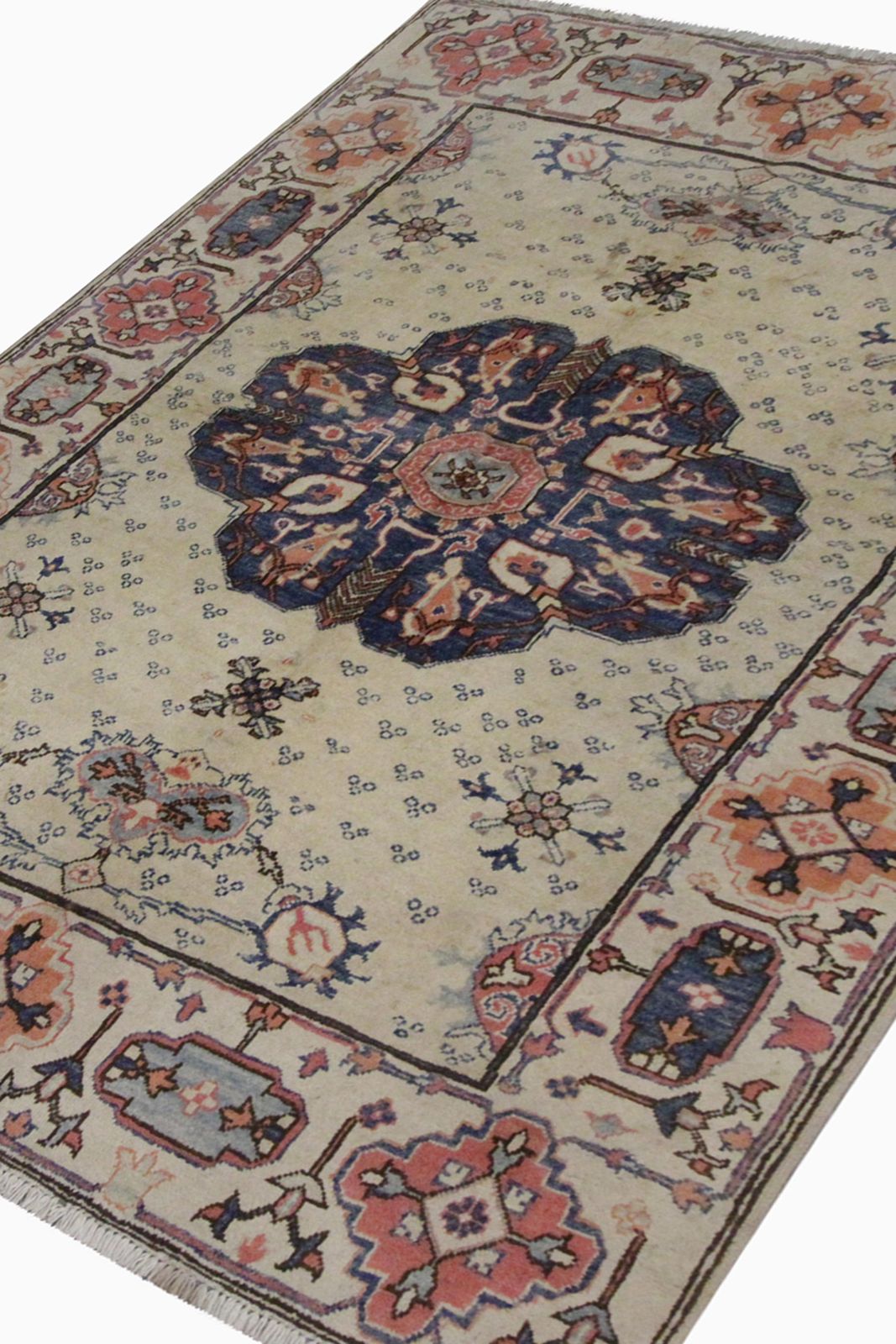 Crème Vloerkleed met Medaillon Oosters Tapijt Handgemaakt Symmetrisch Woonkamer Vloerkleed photo for sale
