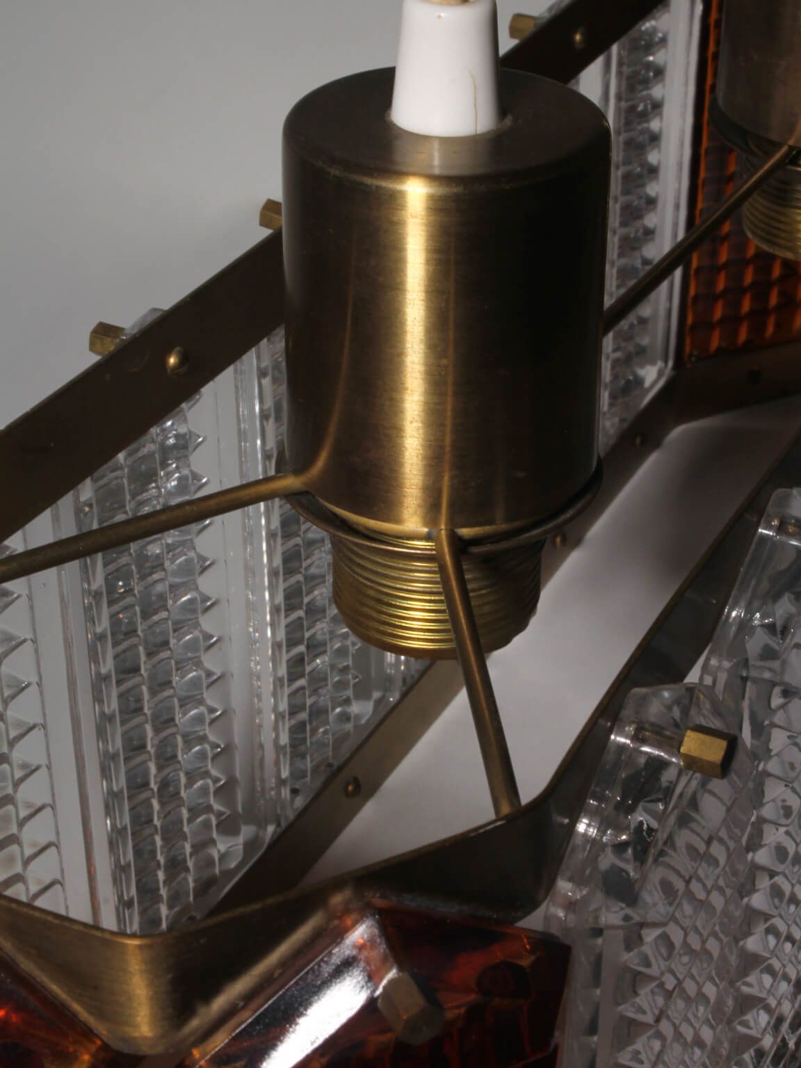 Wiktor Berndt Mid-Century Kristallen Plafondlamp met Messing, voor Flygsfors, Zweden photo Verlichting