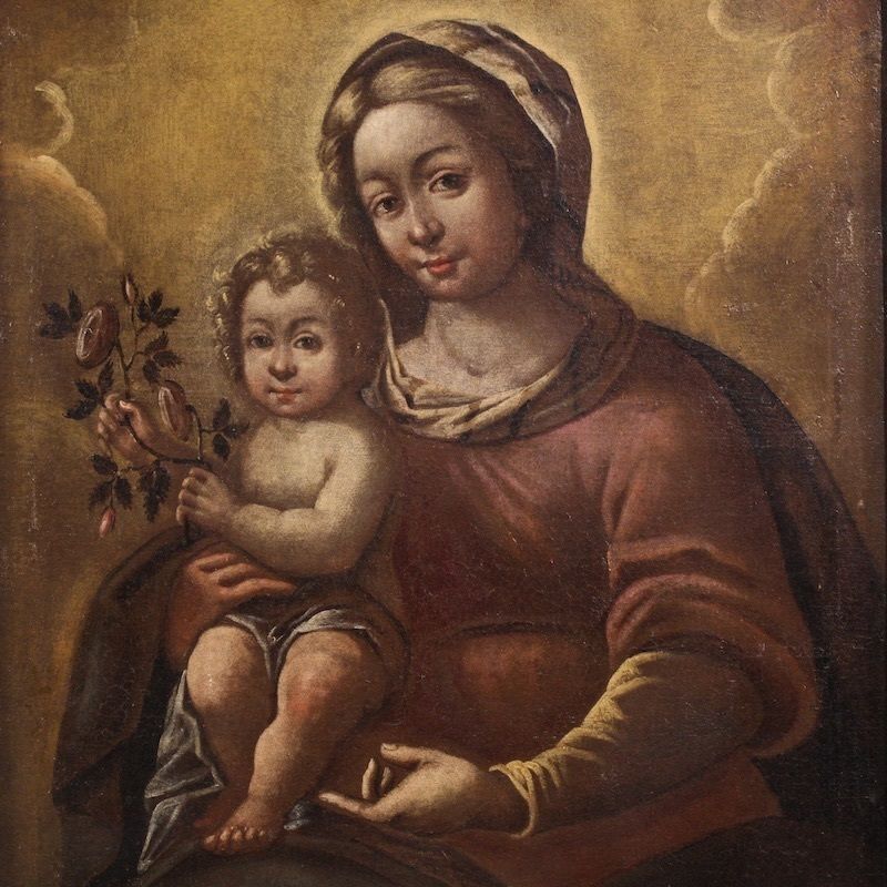 Peinture italienne d'époque, Madone à l'Enfant, XVIIe siècle photo for sale