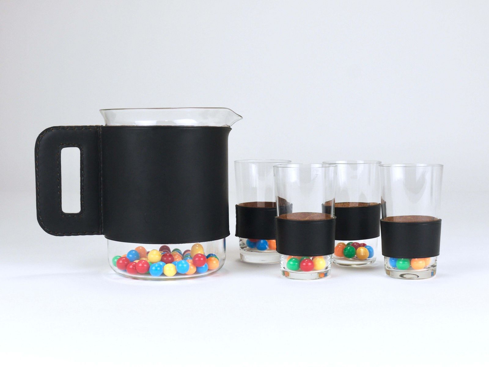 Carl Auböck Martini Set Zwart Leer Karaf & Glazen, Oostenrijk, jaren 1950 photo vintage