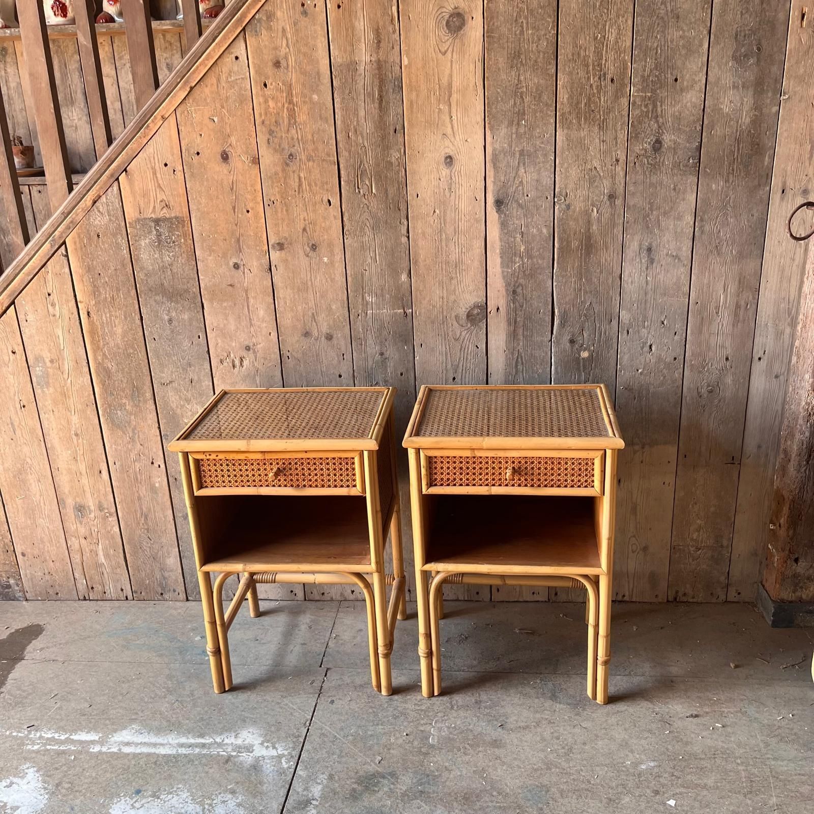 A Pair Of Cane Bedside Cabinets With Drawer And Enclosed Shelf photo buy