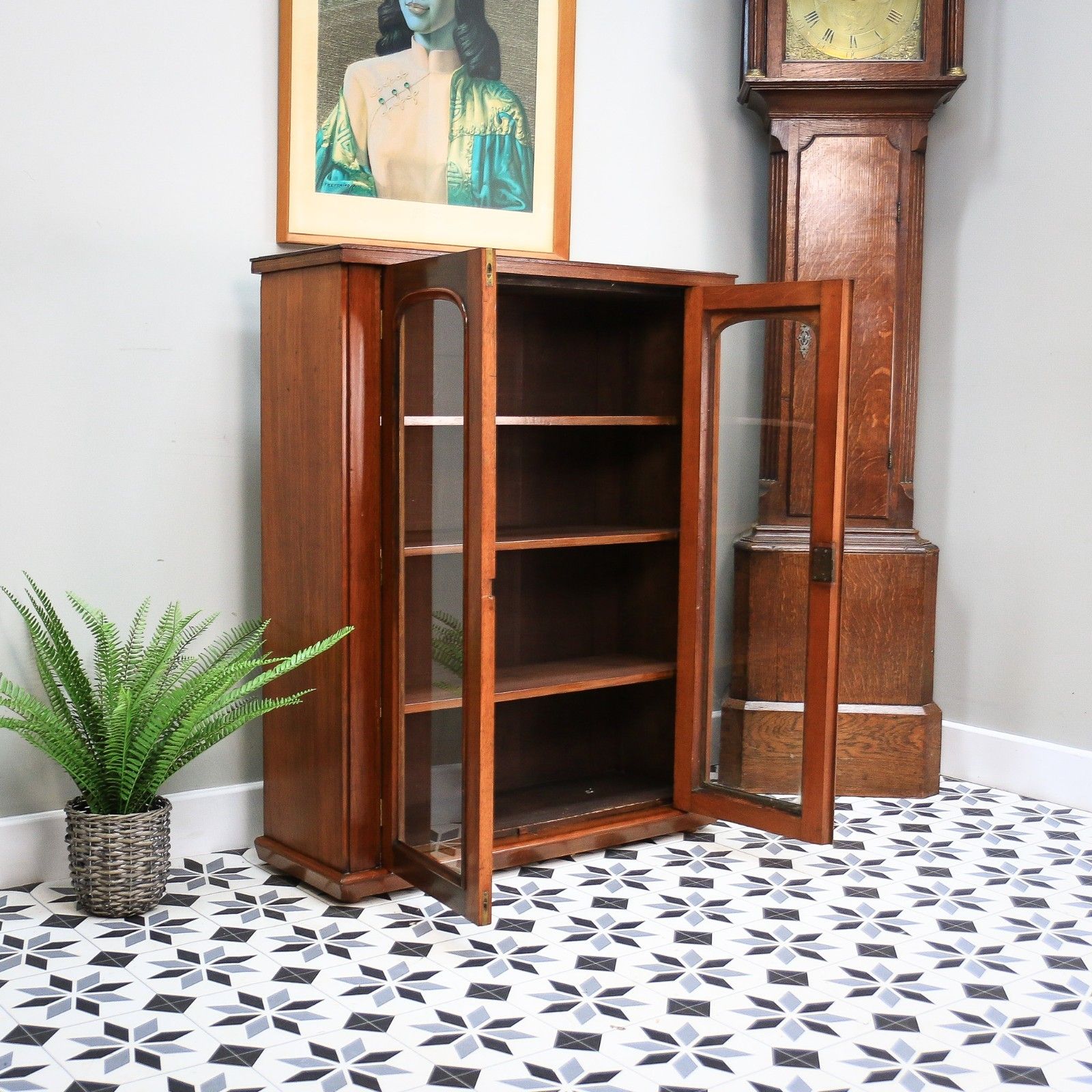 photo for sale Antique Bookcase Victorian Glazed Bookcase Cabinet In Mahogany