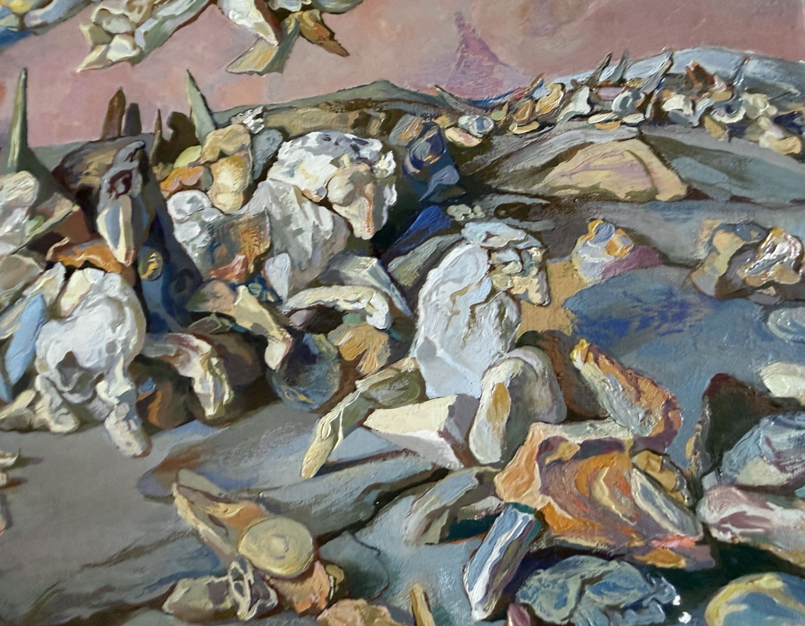 Antoni Pitxot, peinture à l'huile surréaliste, figures rocheuses méditerranéennes et fantaisie côtière, 1986 photo for sale