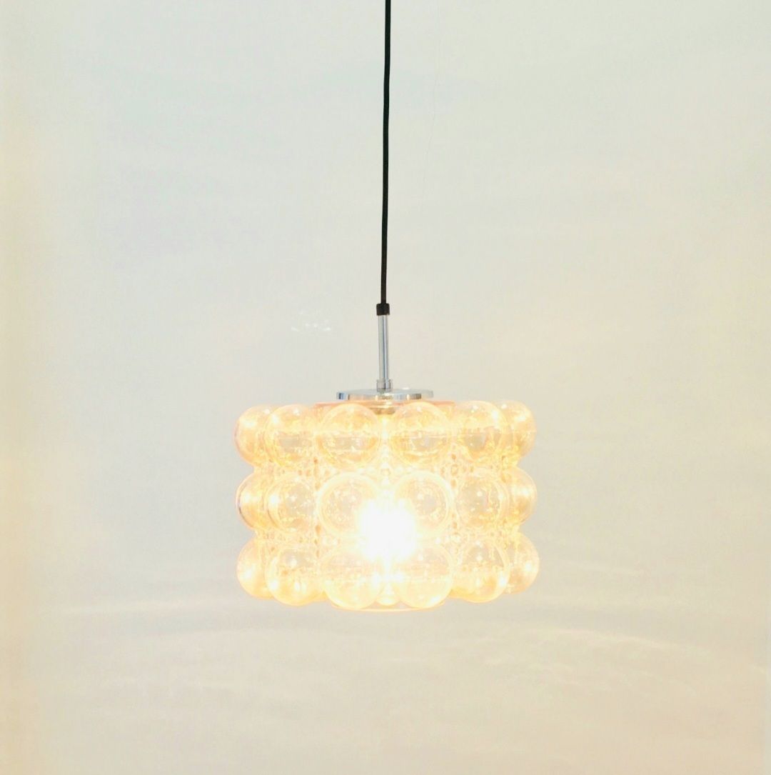 Large Mid Century Modern Amber Bubble Glass Pendant Light By Helena Tynell For Limburg, Germany, 1960s photo for sale