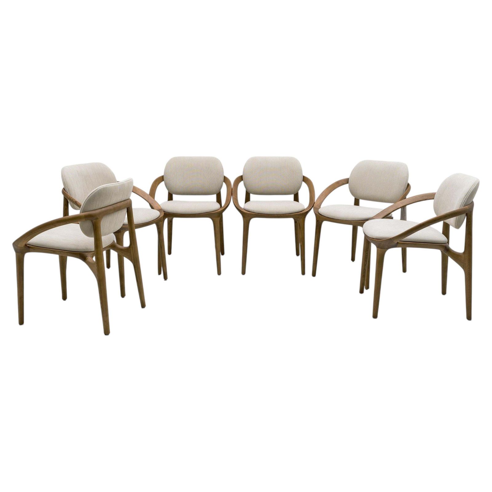 Set Of Six Contemporary Italian Dining Chairs With A Sculptural Curved Frame