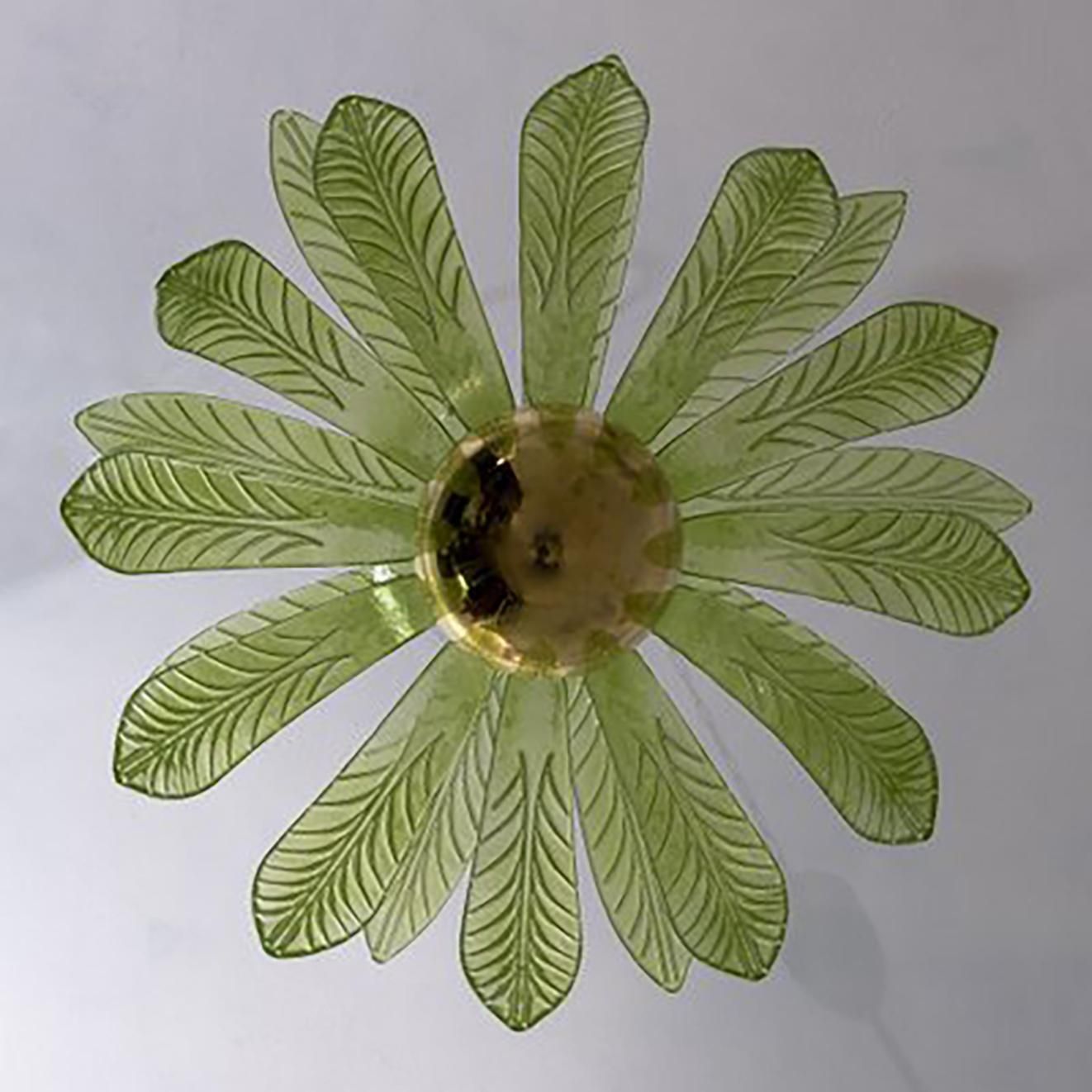 photo for sale Mid-Century Modern Palm Leaves Chandelier, Murano-glas en messing