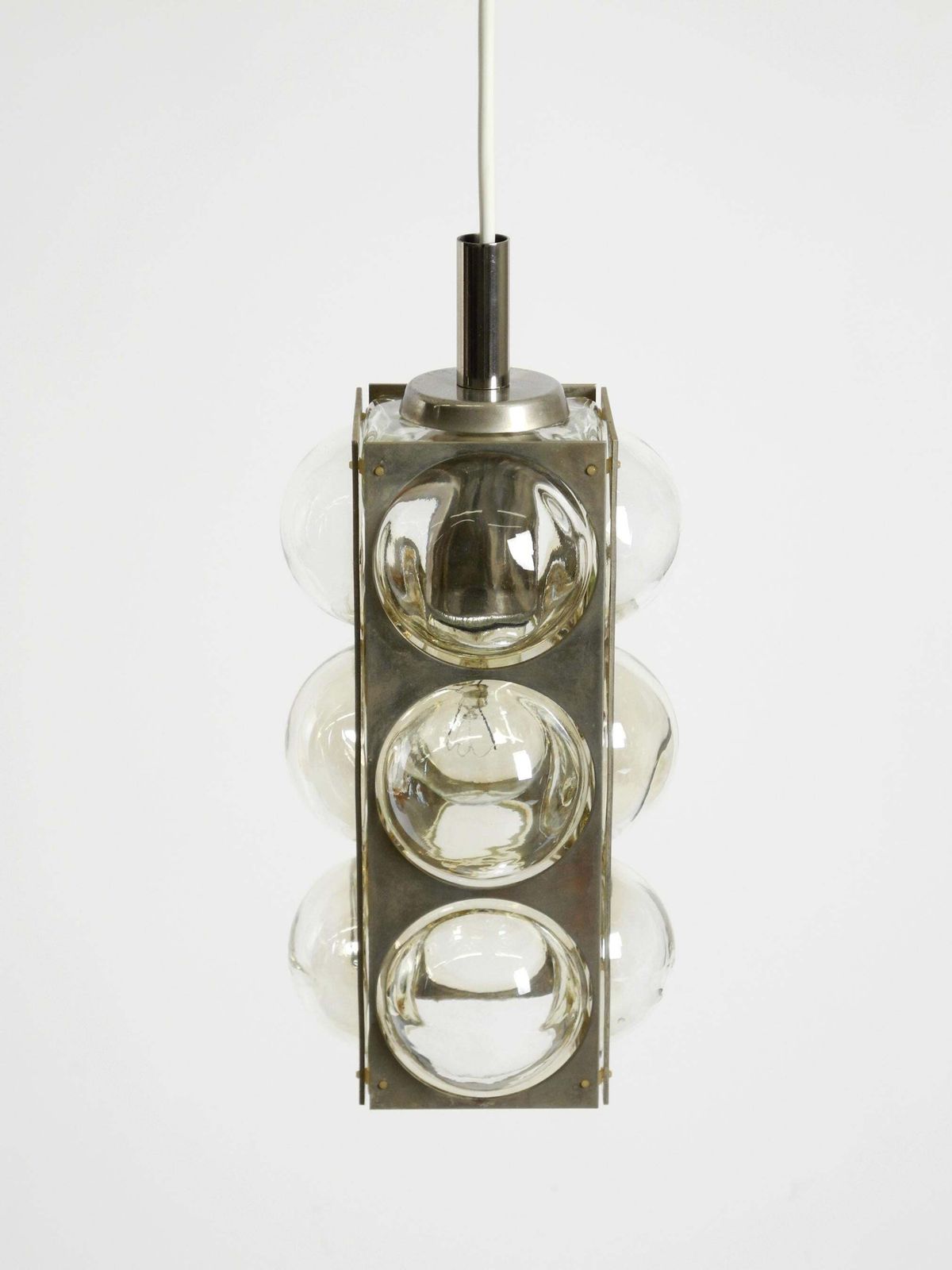 Space Age Hanglamp uit de jaren 1960 van Temde, Glas en Vernikkeld Metaal photo vintage