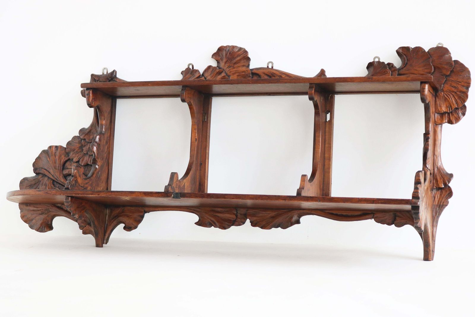 Antieke grote Art Nouveau 'Ginko' wandplank / boekenplank, Frankrijk ca. 1900, walnoot photo buy